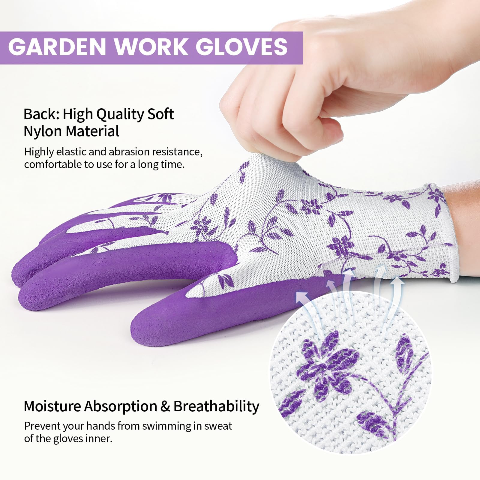Zibuyu Womens Gardening Gloves for Yard Work featuring Rubberized Anti-Slip Palm | 2 Pairs Set
