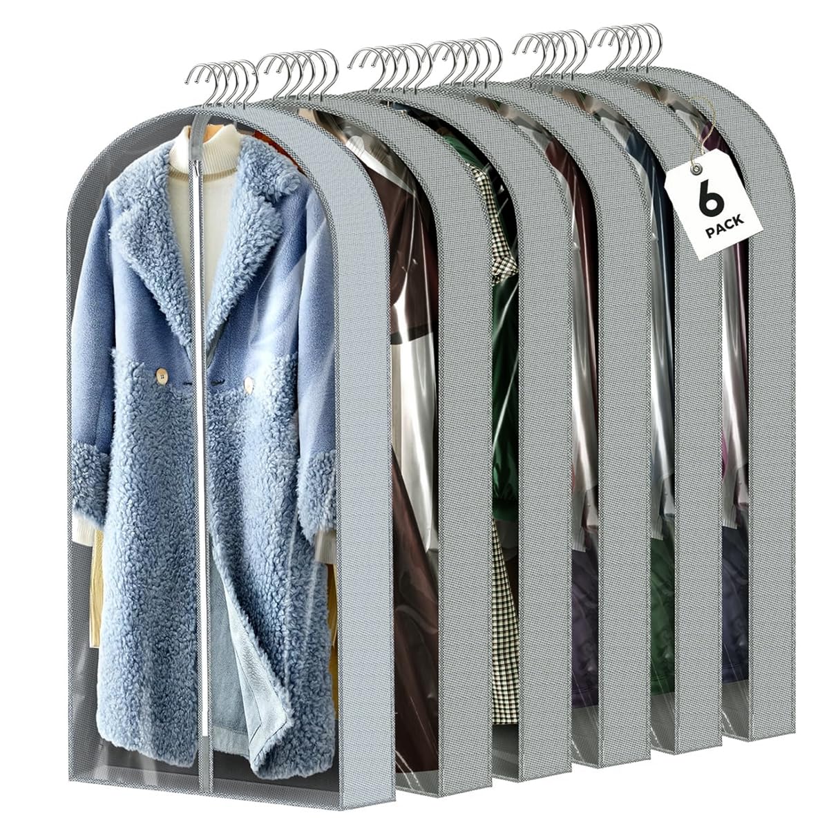 HASTHIP® 6Pcs Wardrobe Garment Bag 23.6''x40'' Large Garment Bag for Hangers Transparent Non-woven Fabric Dustproof Garment Bag Zip-up Garment Bag for Suit, Coat, Tuxedos, Coats, Dress, Jacket