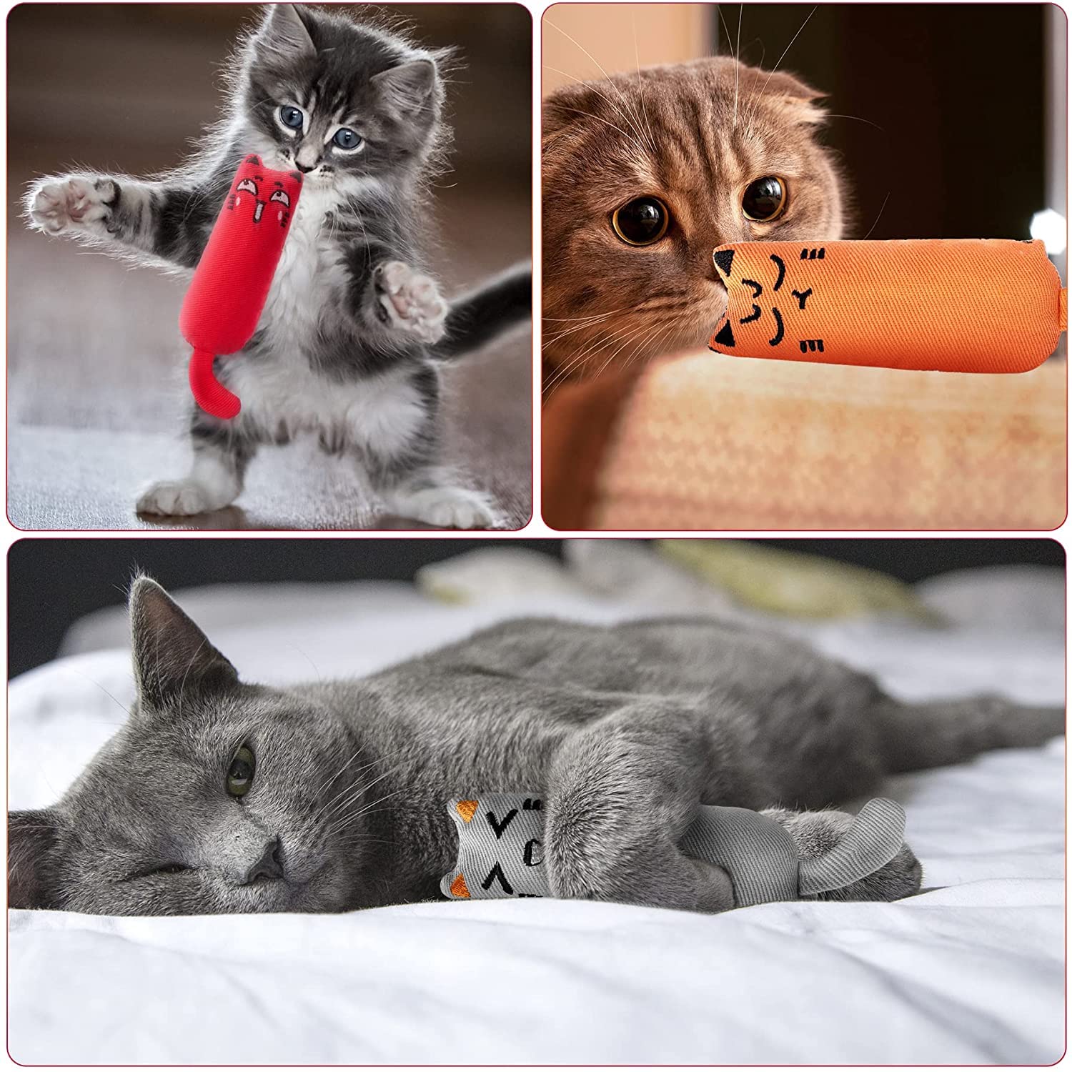 Qpets® 3 Pcs Cute Catnip Cat Toys Pure Cotton Cat Playing Toys Teeth Cleaning Toys Rat Toy for Cat Kitten Toys Cat Toys for Kittens