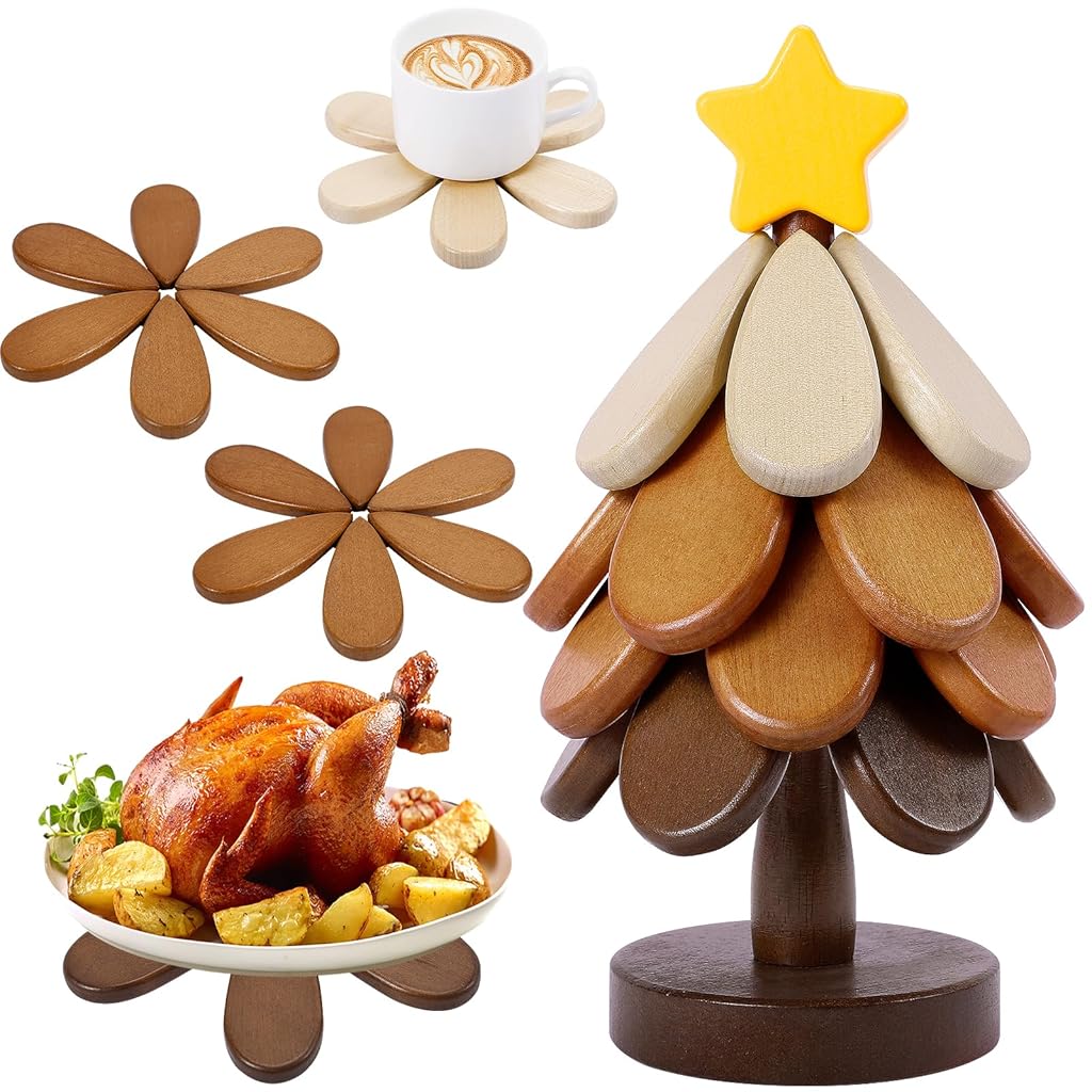 HASTHIP® 3pcs Wooden Coaster - Tree Shape Coasters Set Dining Table Decor Accessories Coasters for Cups Set of 3 Diwali Gifts for Family and Friends