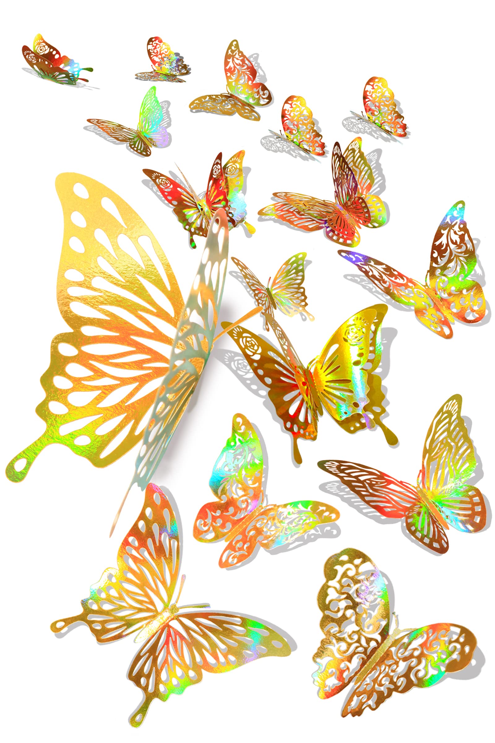 HASTHIP® 60pcs 3D Butterfly Stickers For Wall with Sticking Pad Decor Removable Butterfly Wall Stickers Hollow Mural Decals DIY Art Crafts for Baby Home Decor Refrigerator Decoration