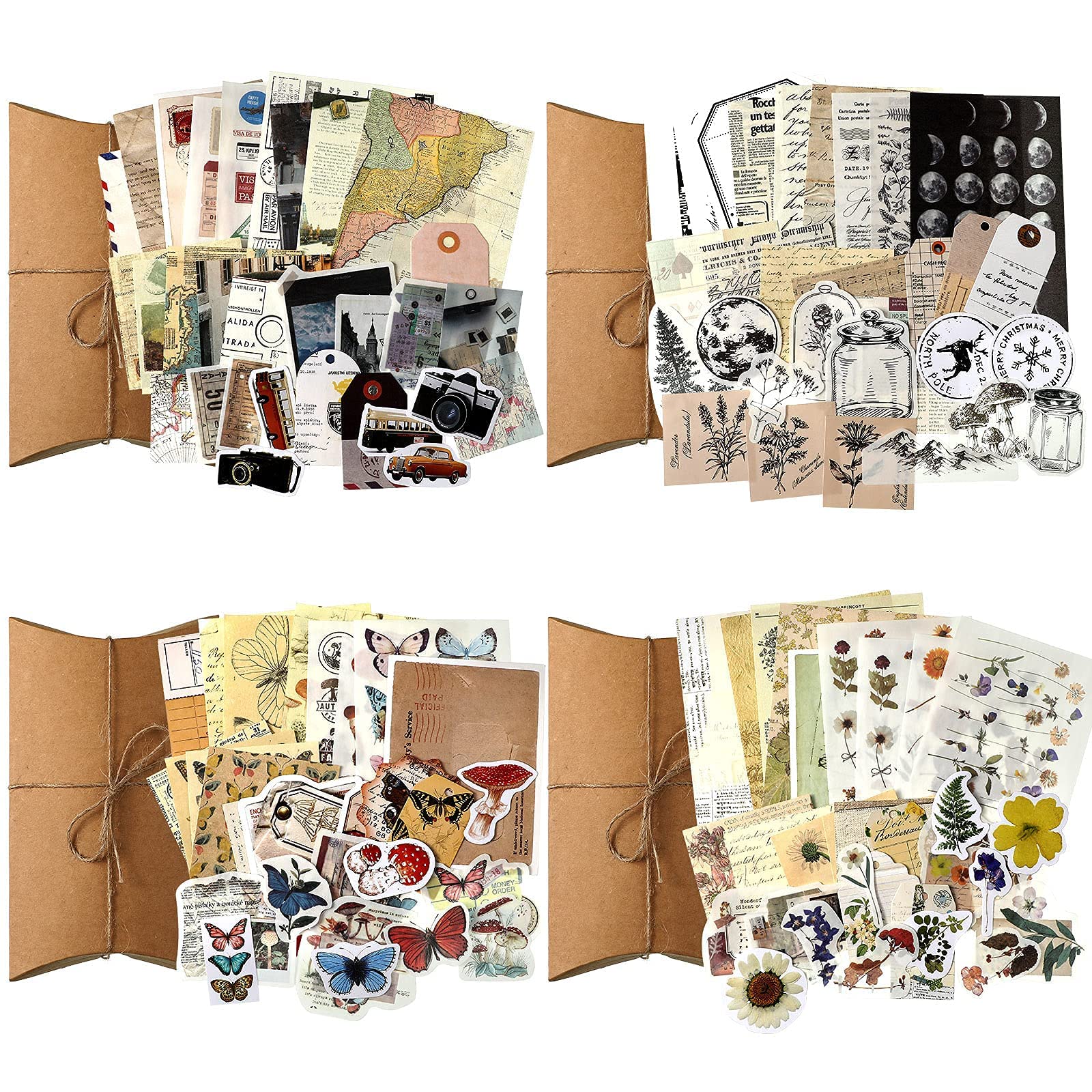 HASTHIP® 120 Pieces Vintage Scrapbooking Stickers DIY Journaling Scrapbook Adhesive Washi Paper Stamp Stickers Antique Retro Natural Collection Stickers Diary Journal Embellishment Supplies