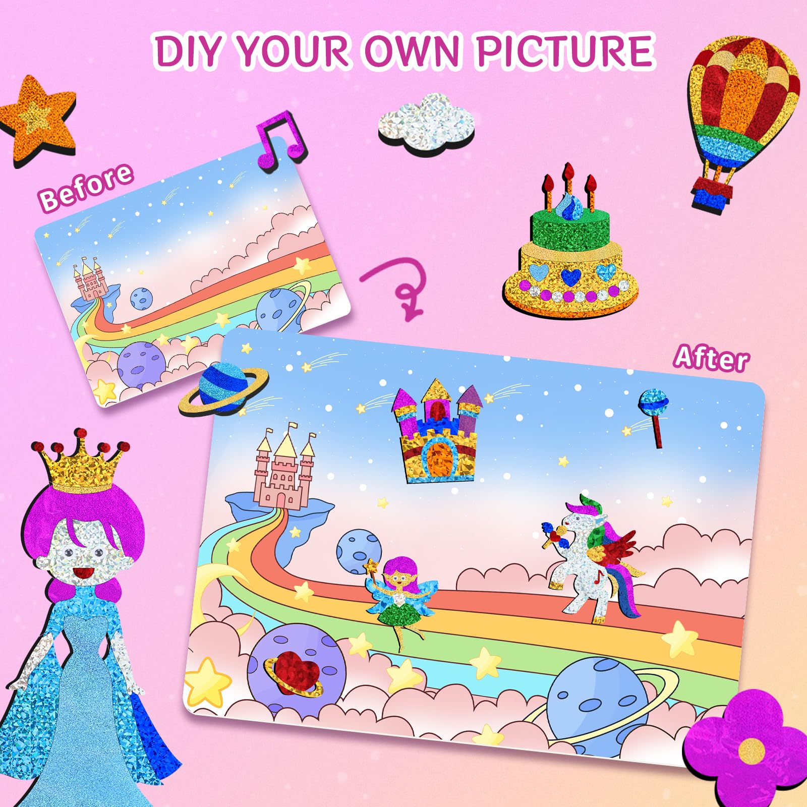 PATPAT Foil Art Kit for Kids Ages 4-8 with Peel and Stick 3D Designs | Creative Gift Idea