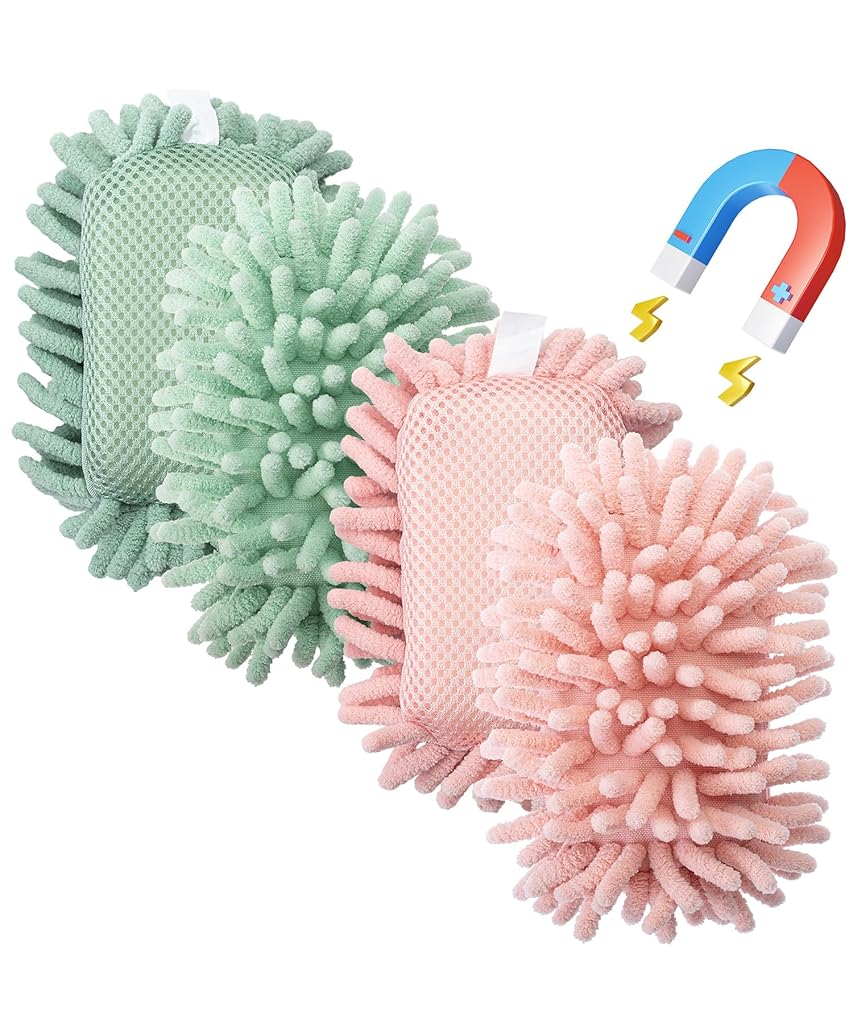 HASTHIP® Double-Sided Magnetic Whiteboard Eraser, Dry Erase Chenille Sponge Cleaner for White Boards, 12x7x3 cm, Pack of 4