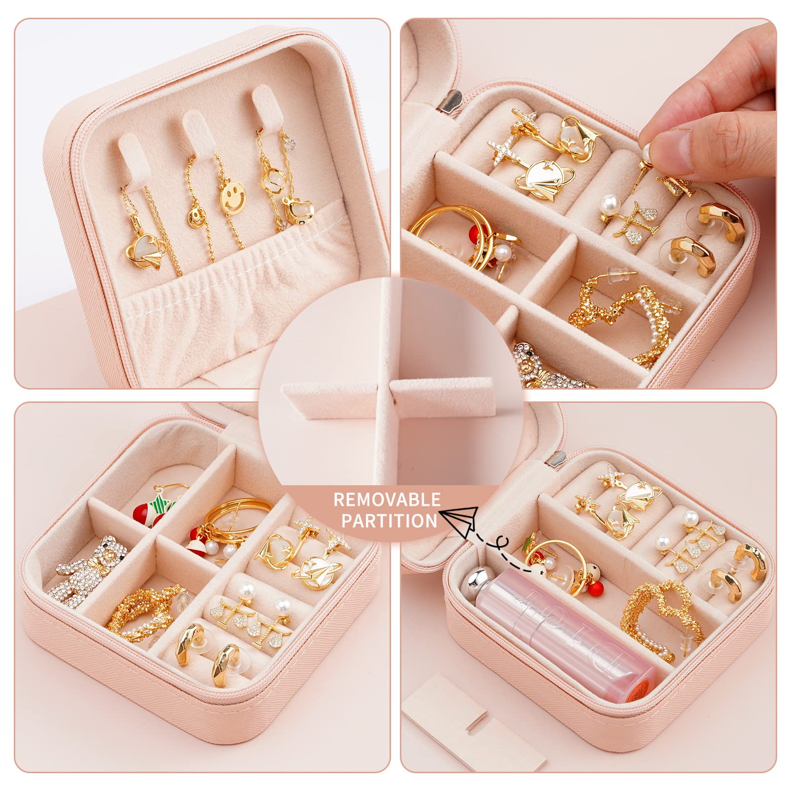 ZIBUYU® Jewellery Organiser Box Mini Jewellery Pouch for Travelling Small Jewellery Box Storage Jewellery for Rings Earrings Necklace Bracelet Bangles Organizer Jewellery Box for Gifting Girls & Women