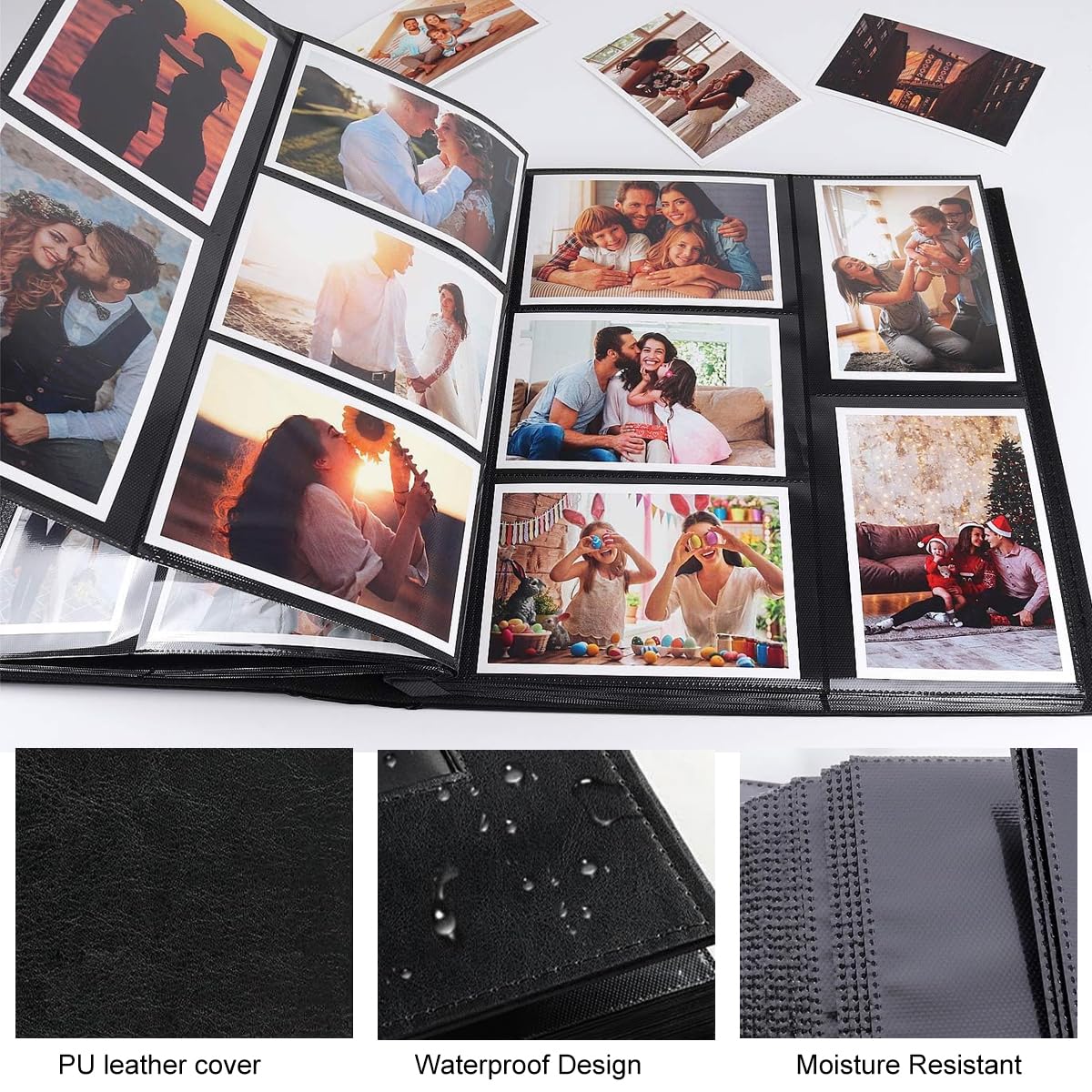 HASTHIP Photo Album Book for Memories with 500 Photo Capacity featuring 4 Clear Windows and PU Leather Cover
