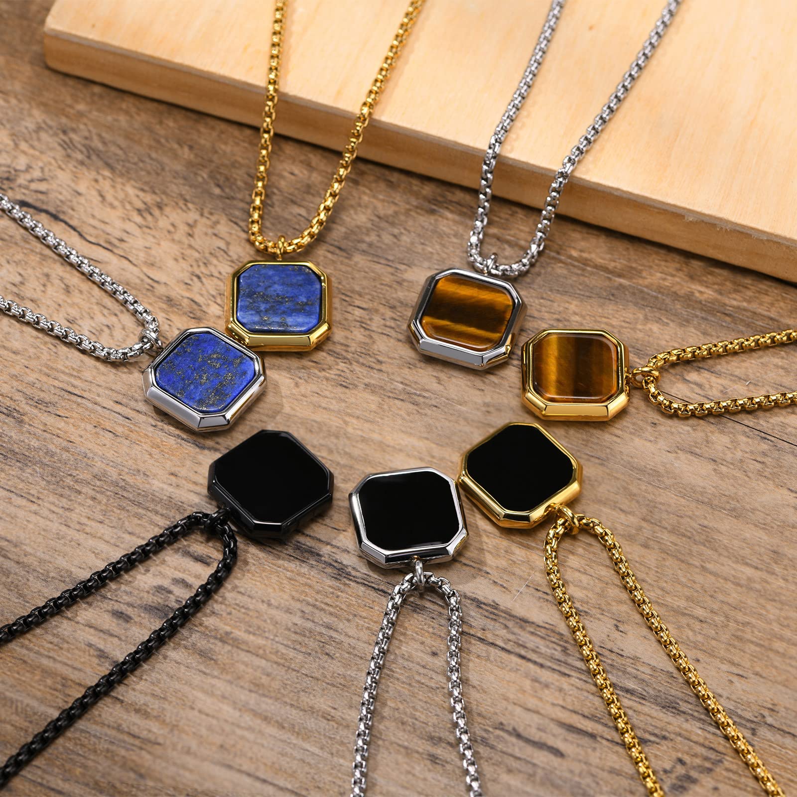 Zibuyu Men's Necklace with 1.57×0.39 in Black Square Pendant and 23.62 in Chain | Stainless Steel Gift for Men