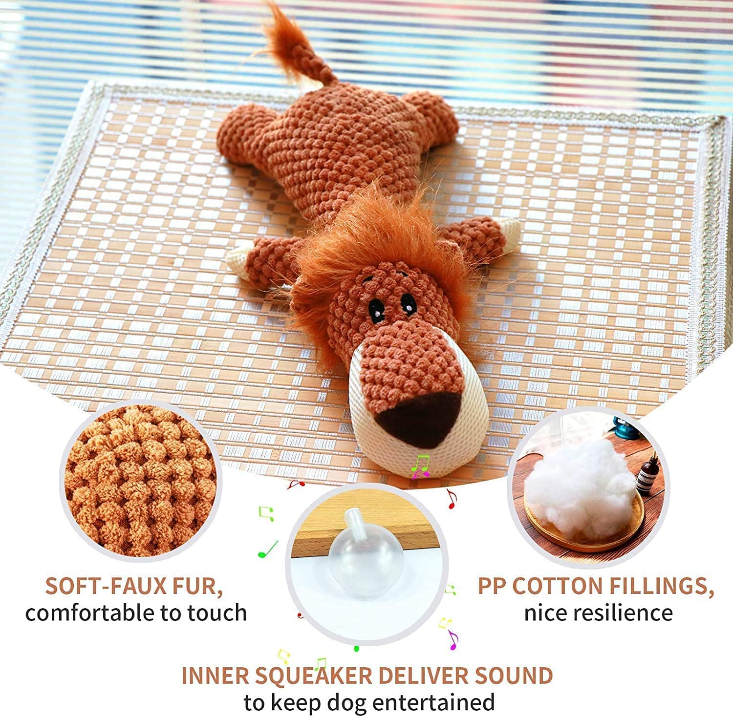 Qpets Dog Toys for Small and Medium Dogs featuring Squeaky Plush Lion 15 Inch | Teeth Cleaning Chew Toy