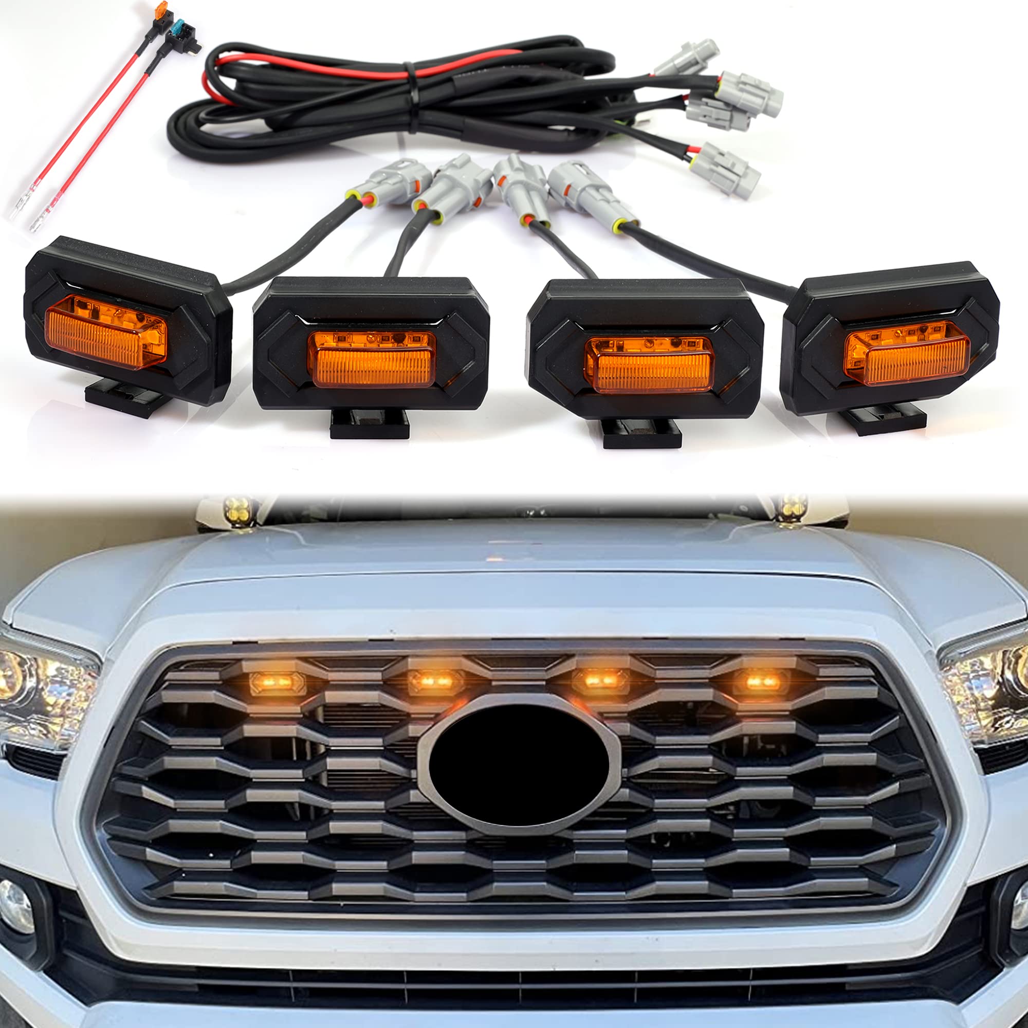 ZIBUYU Universal Car Grill Light for Tacoma featuring 4 Front LED Lamps and IP65 Waterproof Design