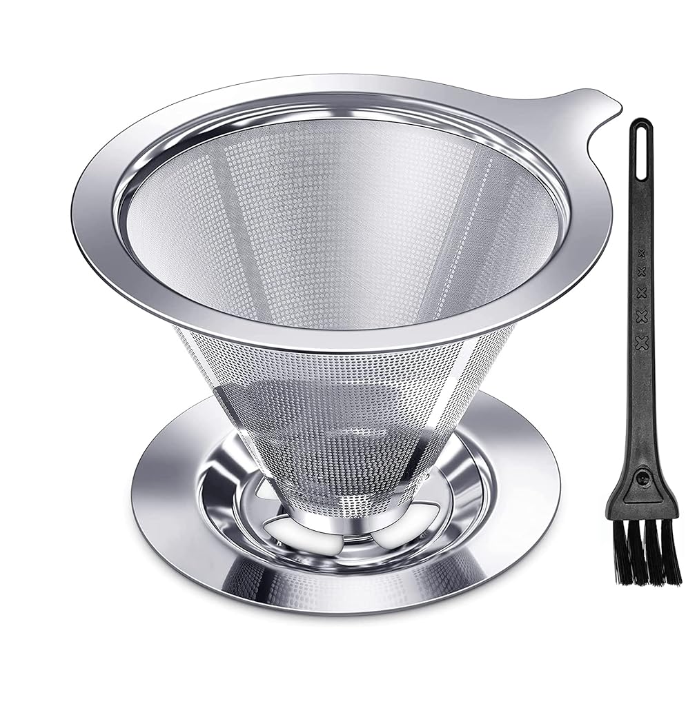 Supvox® Pour Over Coffee Dripper-Stainless Steel Reusable Drip Cone Coffee Filter-Portable Pour-Over Coffee Maker-Paperless Metal Fine Mesh Strainer Coffee Pourover Brewer-Camping Coffee Maker