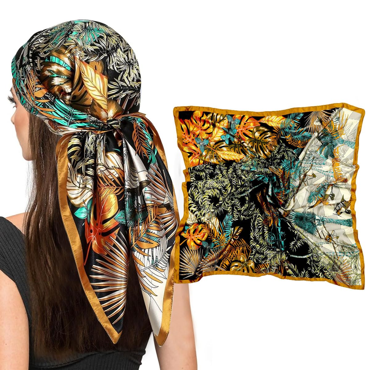 SANNIDHI Silk Scarf for Women featuring Elegant Floral Design and Black 35 in Square Style
