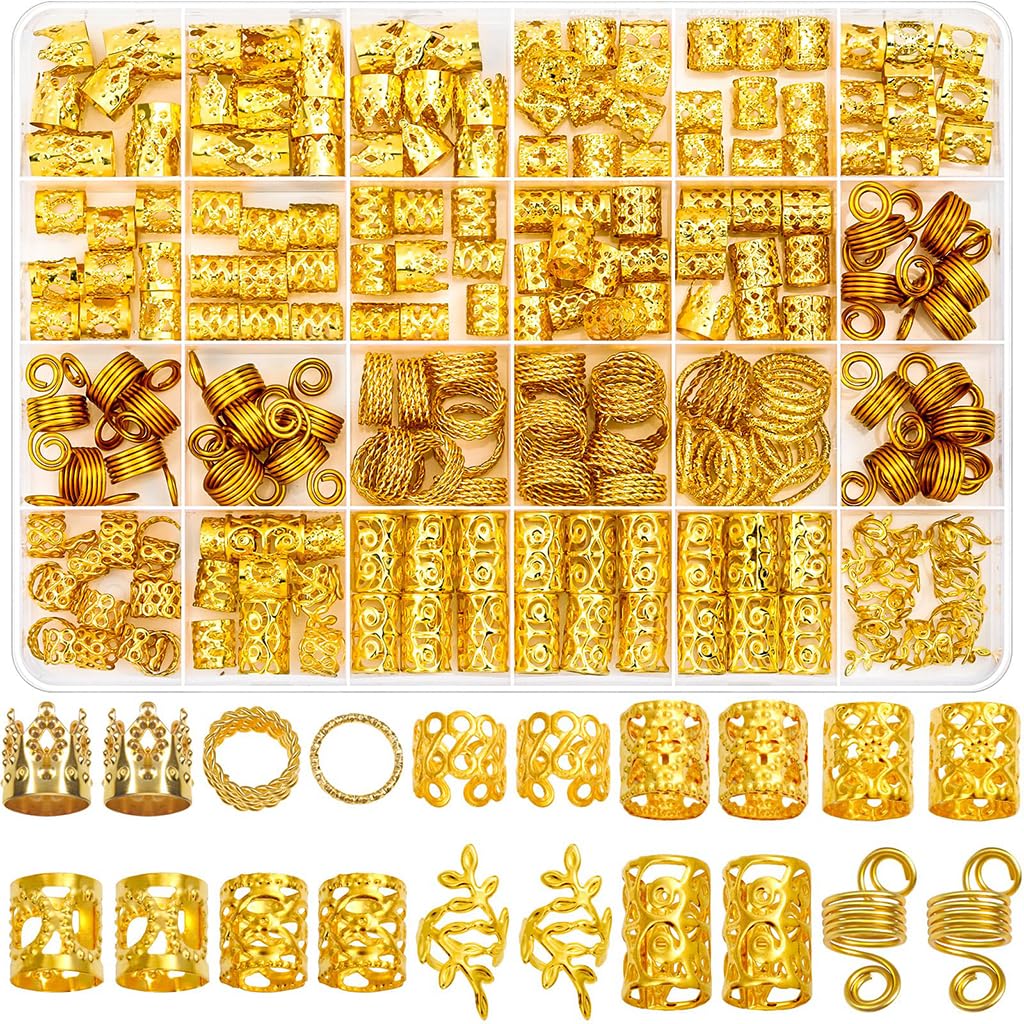 PALAY Hair Jewelry for Braids featuring 220 pcs metal rings and crown charms in gold for women