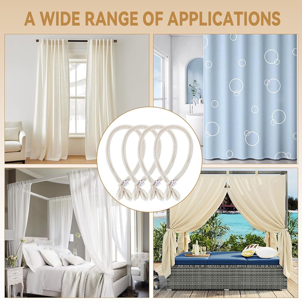 HASTHIP® 4 Pieces Hand Woven Rope Curtain Tiebacks Cotton Curtain Cord Buckles Handmade Ties Buckle Decorative