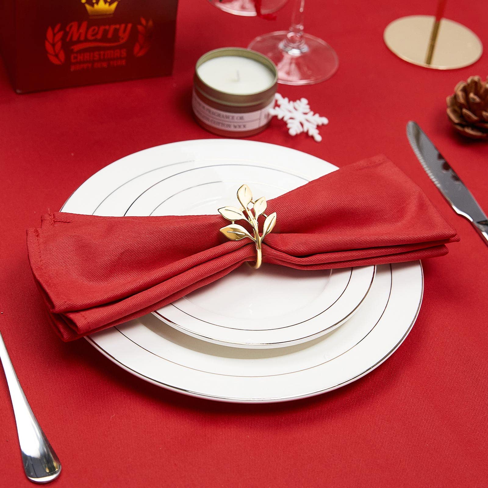 ZIBUYU Napkin Rings Set of 6 for Dining Table and Wedding with 1.38 in Diameter | Golden Leaf