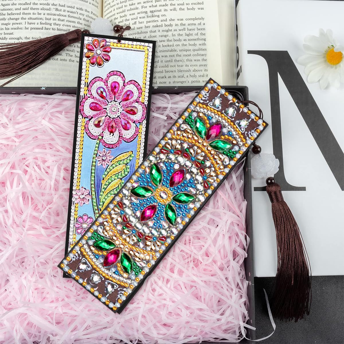 OFIFO Mandala Diamond Painting Bookmark for DIY Craft with Leather and Tassel Finish 7.87x2.17 in | Relaxing 5D Art Kit for Adults