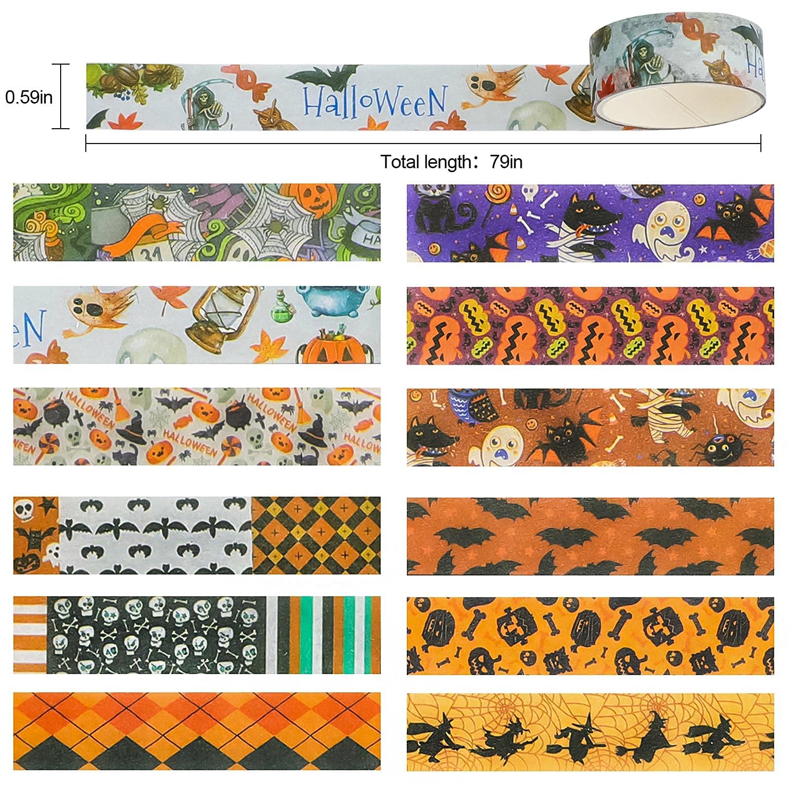 HASTHIP 24 Roll Washi Tape Set Halloween Element Aesthetic Decorative Tape Washi Tape Set Seasonal Art Perfect for Scrapbook Supplies Bullet Journal