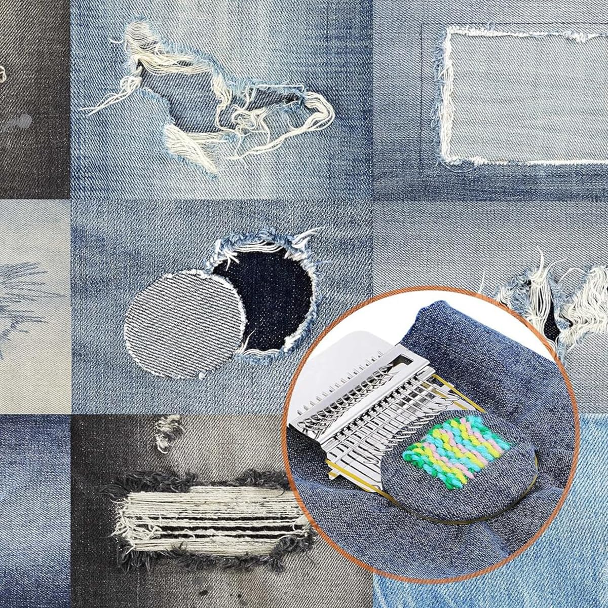 HASTHIP Darning Mini Loom Machine for Mending Jeans with 21 Hooks and 9 Needles | Wooden Weaving Tool