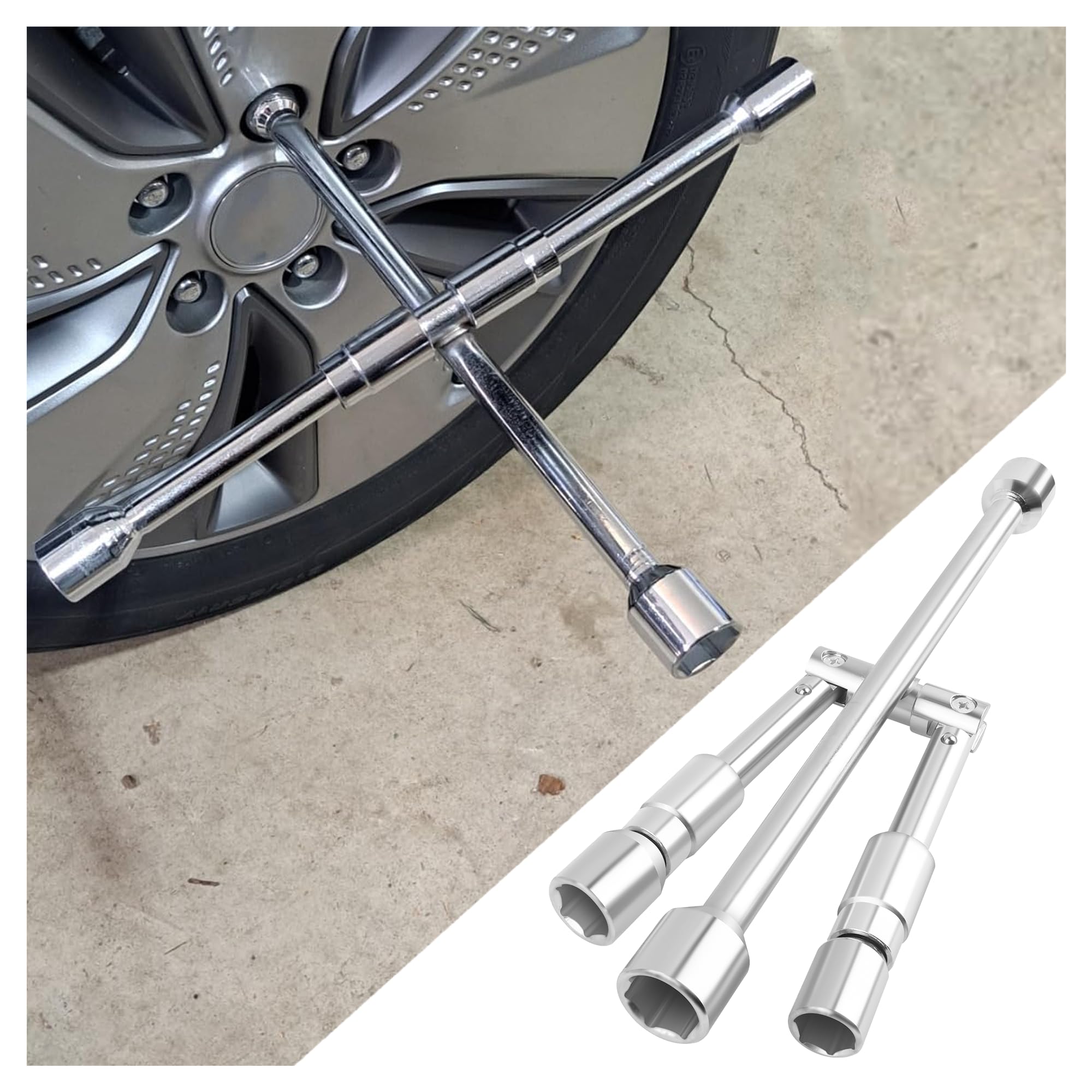 STHIRA® Socket Wrench Lug Wrench, Folding Cross Wrench for 17, 19, 21, 23mm Lug Nut Size, Multi Tool for Car Tire Changing, Chrome-plated Steel Lug Wrench