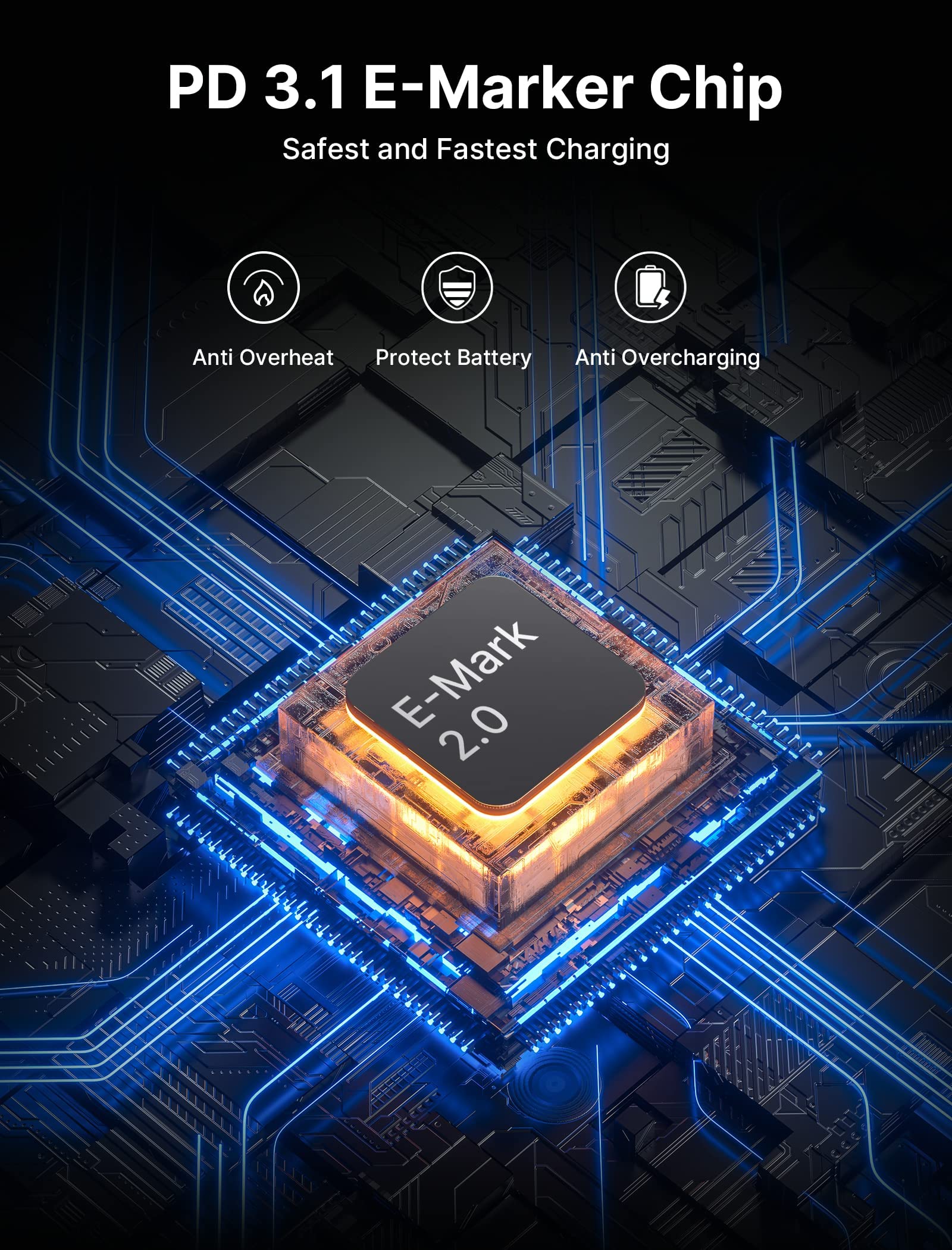 JSAUX USB to Type C Cable for Fast Charging with 100W Output and Nylon Braided Design | 10FT 2-Pack