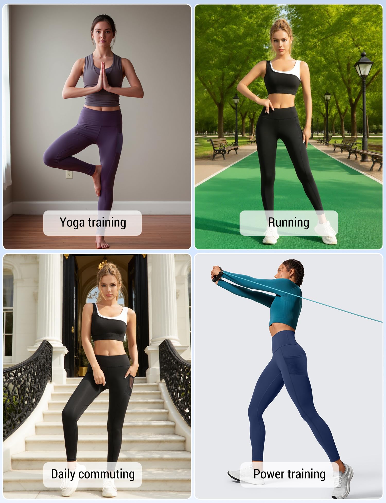 Venzina Yoga Pants for Women with Mesh Panels and Side Pocket | High-Waisted Navy Blue Workout Tights