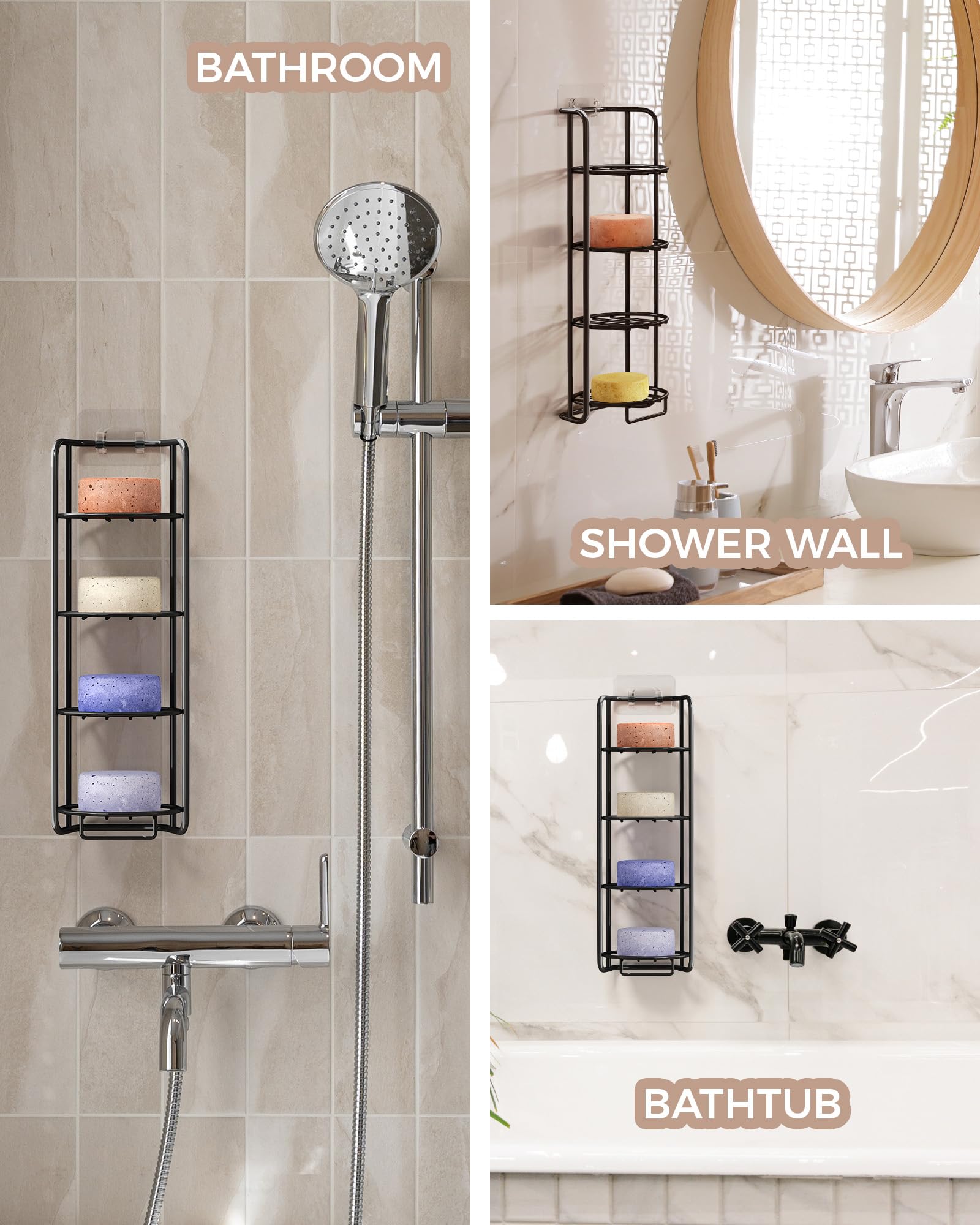 ZIBUYU Shower Soap Holder for Bathroom and Kitchen with 4 Tier Drain Design | Gold Stainless Steel Freestanding Rack