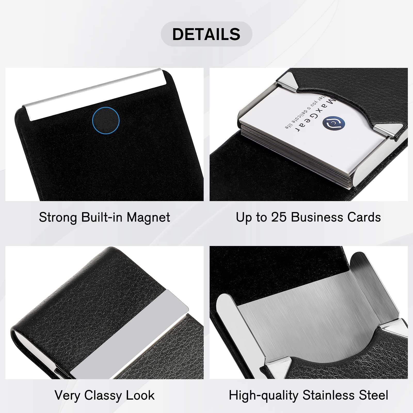 Zibuyu Business Card Holder for Men and Women with Magnetic Clasp 20 Cards 6x9.5cm Black | PU Leather Wallet Case