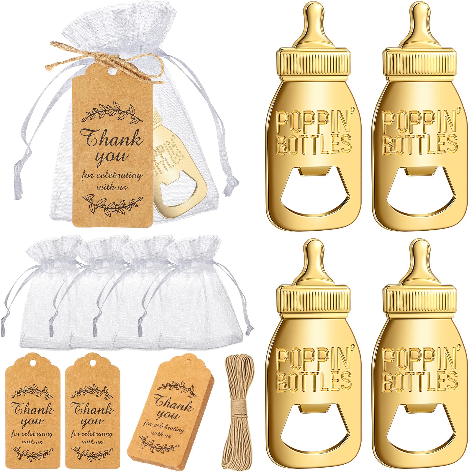 SNOWIE SOFT® 6 Pack Popping Bottle Openers Return Favors for Guests Bottle Opener Decorations and Souvenirs with Organza Bags Thank You Tags for Theme Party Favors