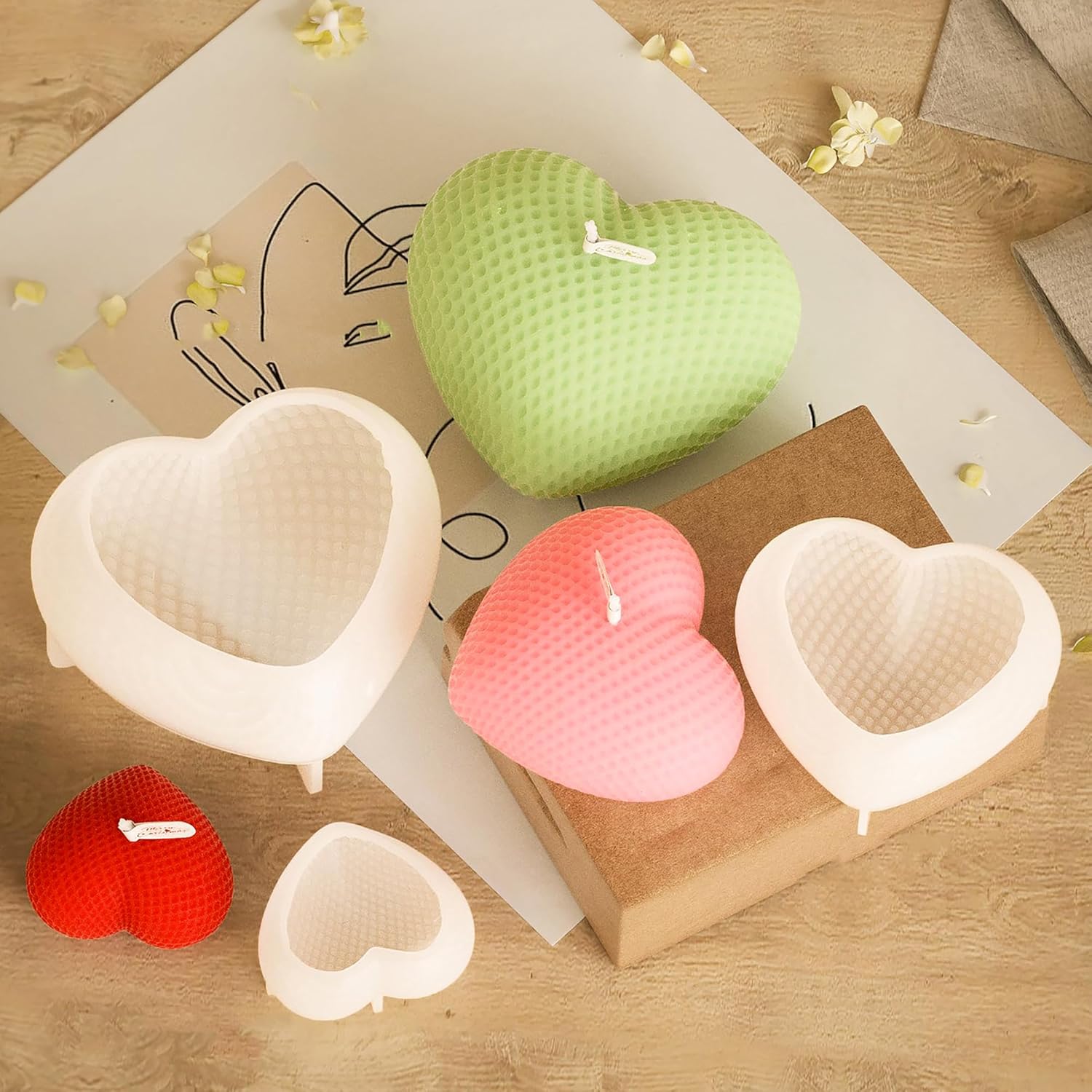 ZIBUYU® 2'' Heart-Shaped Chocolate Mould 3D Food Grade Bpa Free Silicone with Delicate Woven Pattern Design Candle for Handmade Bath Soaps Decor DIY Crafting 3PCS