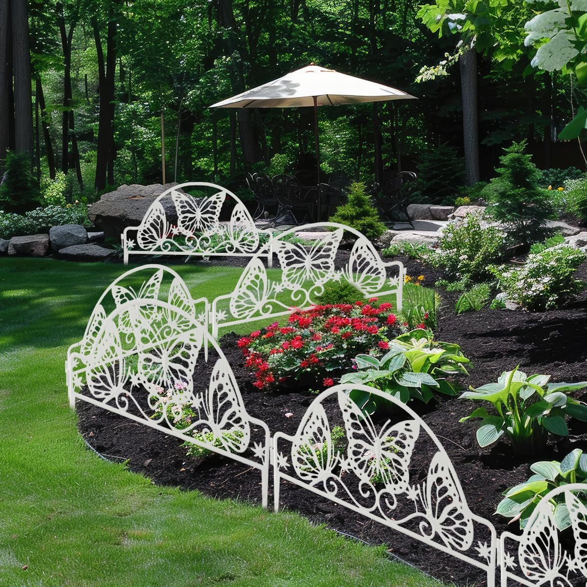 HASTHIP Garden Fence Border Edging for Pathways and Lawns featuring Butterfly Cut Out PVC Panels 47x30 cm 8PCS | Decorative Outdoor Flower Bed Fencing