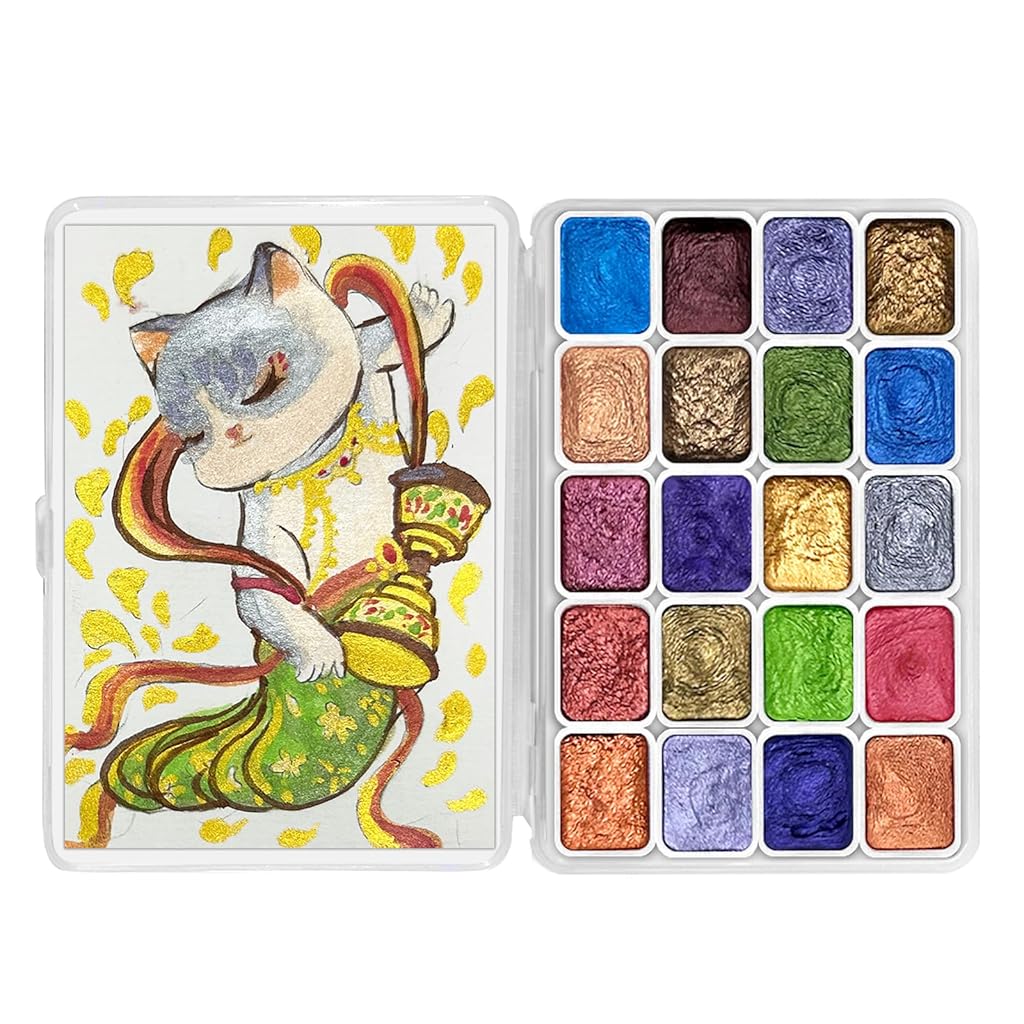 HASTHIP® Metallic Pigments for Painting 20-Color Solid Glittery Pigment Watercolor Metallic Pigments for DIY Craft Art, Wooden Projects, Art Painting, Scrapbooking & Card Making