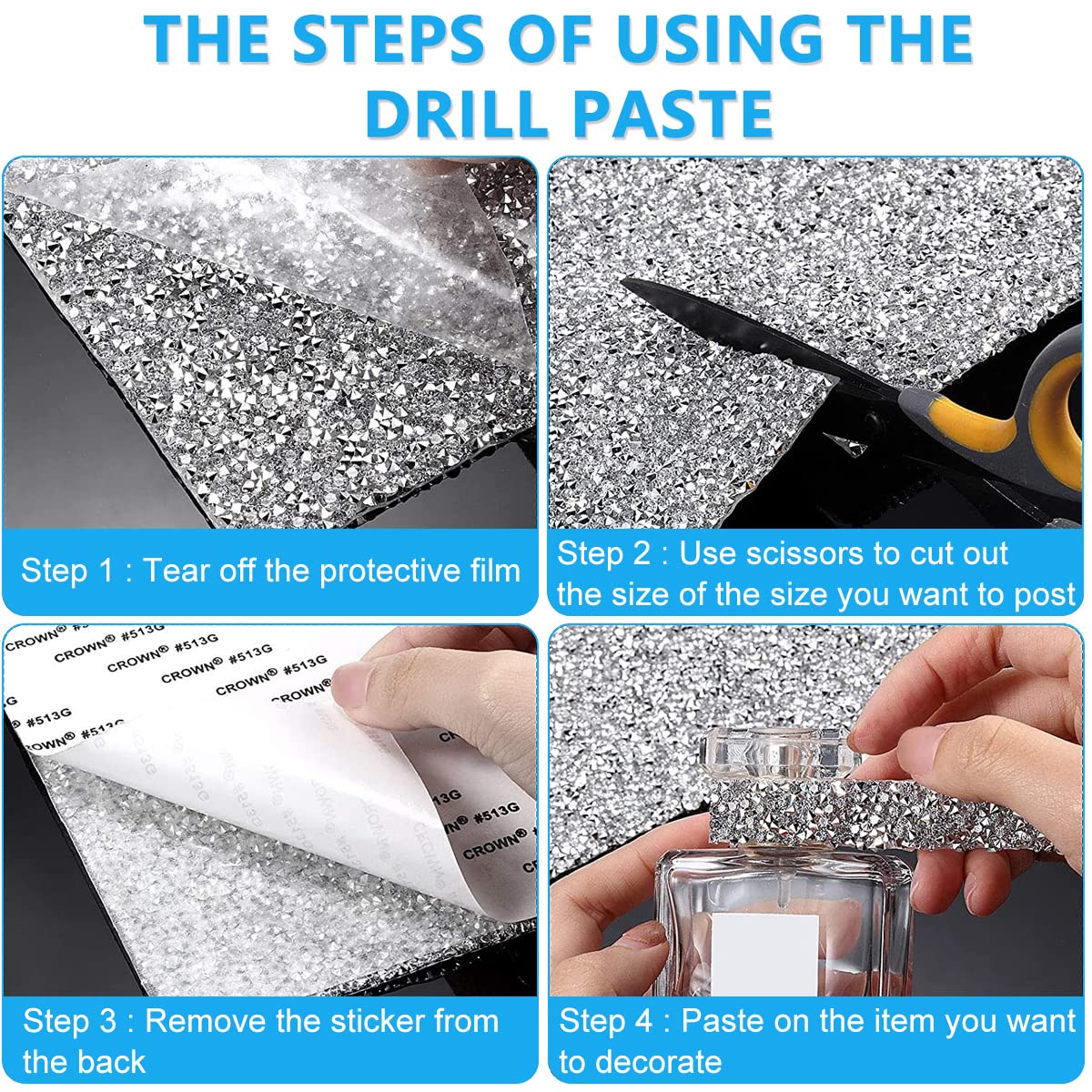 MAYCREATE Self Adhesive Rhinestone Strips for DIY Crafts with Strong Adhesion 9.4 x 15.8 in White | Cuttable Bling Ribbon for Decoration