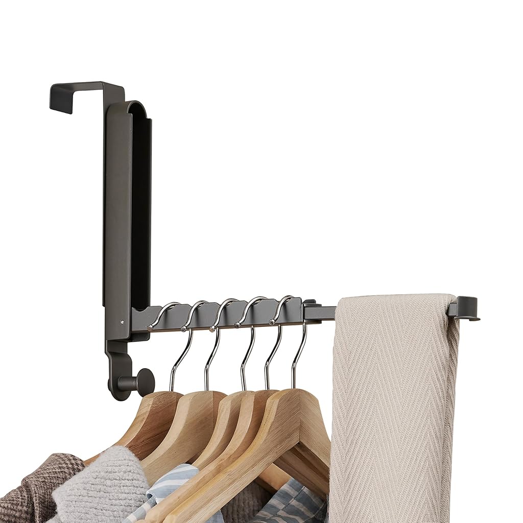 HASTHIP® Folding Wall Hanging Bar Door Back Bar Organizer Retractable Folding No Drill Wall Coat Hanger Space Saver Wall Organizer Hanging Rack Wardrobe Organizer for Clother Hangers, Towel, Bags