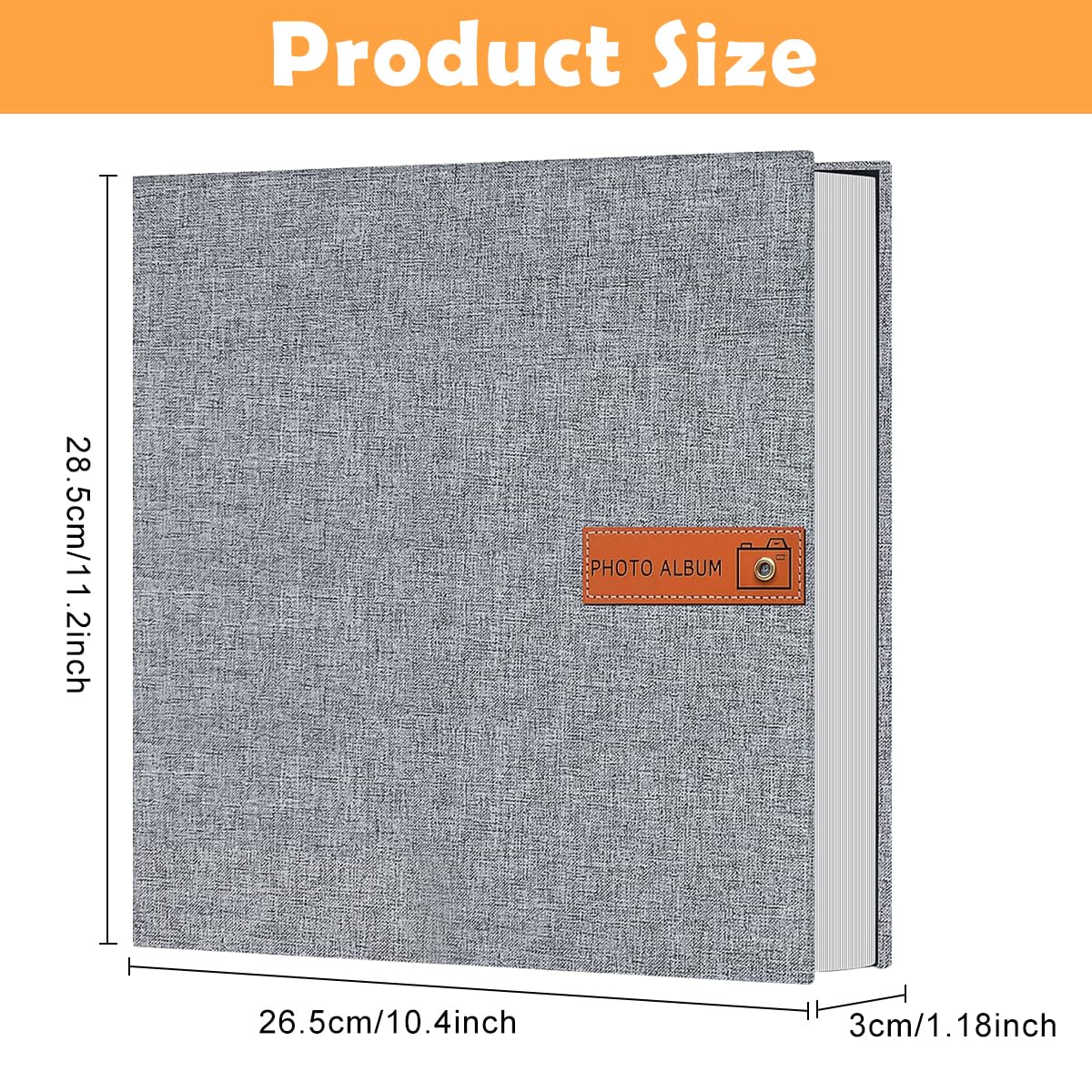 HASTHIP Photo Album for 3x5 to 8x10 Pictures with 40 Self Adhesive Pages | Linen Cover 2 PCS Grey