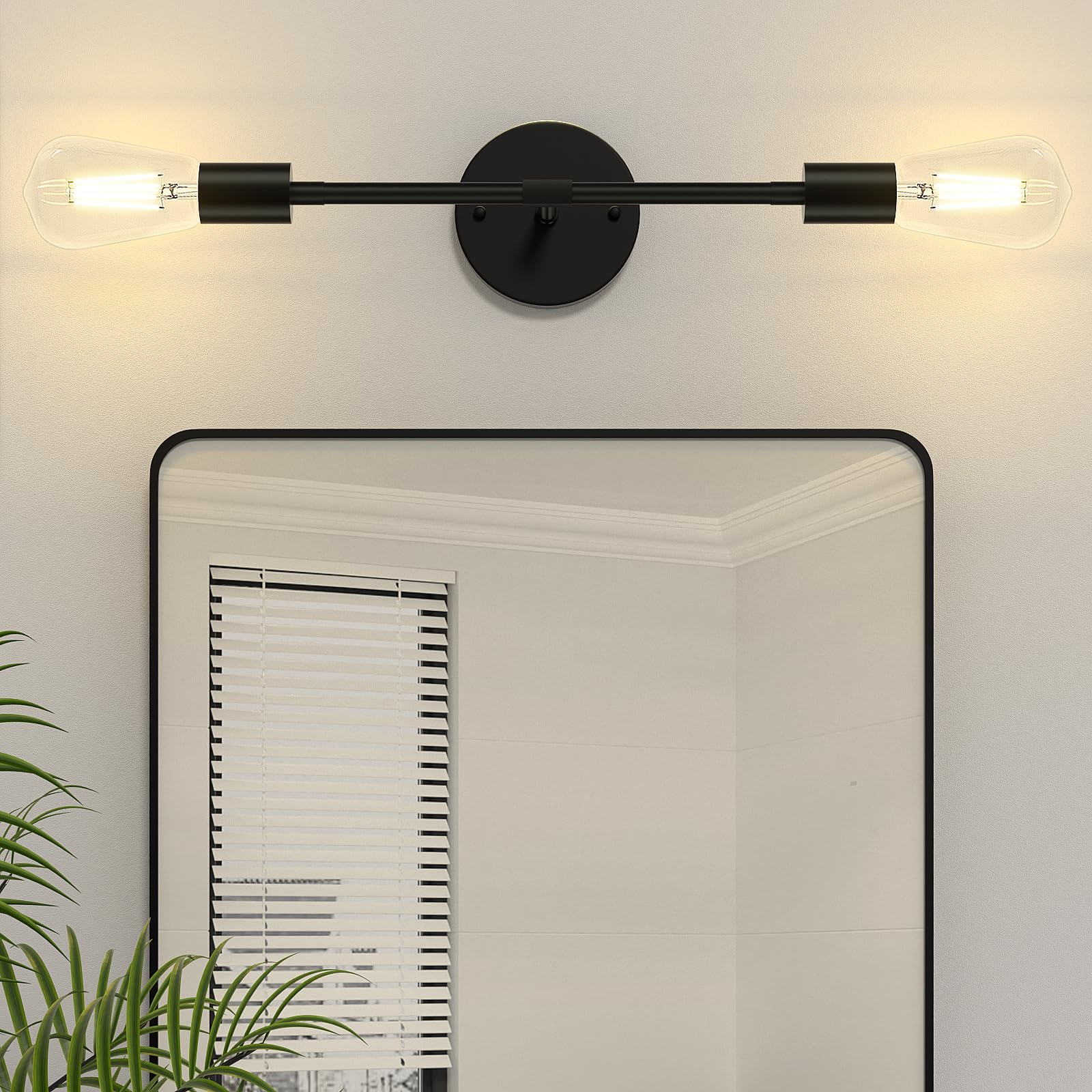 ELEPHANTBOAT® 2-Light Black Bathroom Lighting Over Mirror, Modern Sconces Wall Fixtures, Indoor Semi Flush Mount Ceiling Light for Hallway Bedroom Kitchen (1 Pack)
