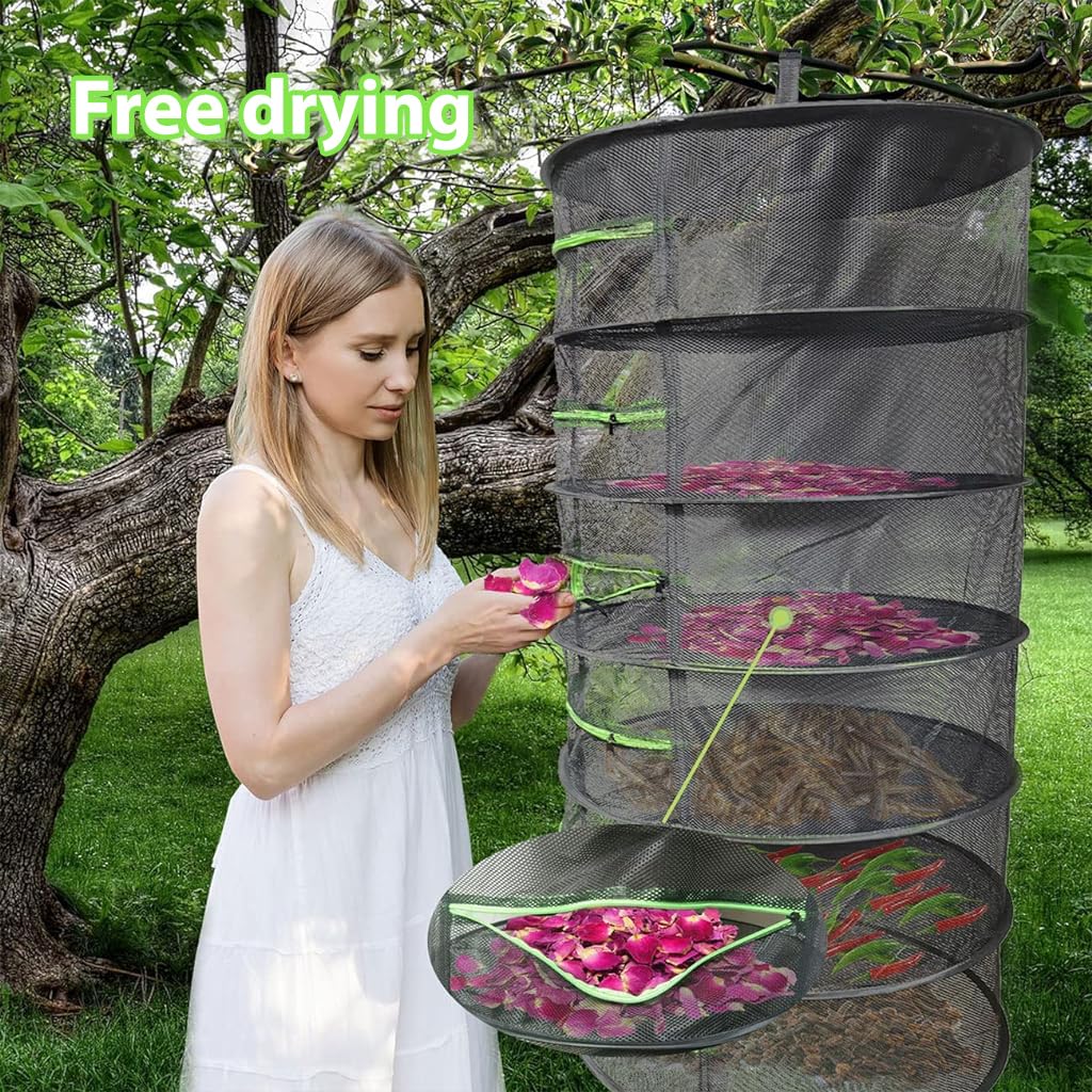 HASTHIP Herb Drying Rack for Herbs and Plants with 6 Layer 60cm Mesh Net | Black Foldable Design