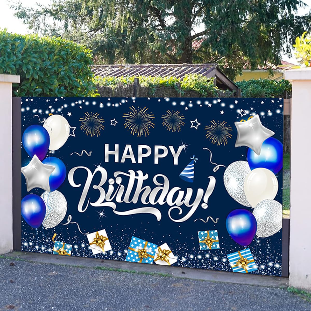 HASTHIP Happy Birthday Decorations Banner for Party Photos with HD Print | 70.8 x 45.2 in Blue Polyester Backdrop
