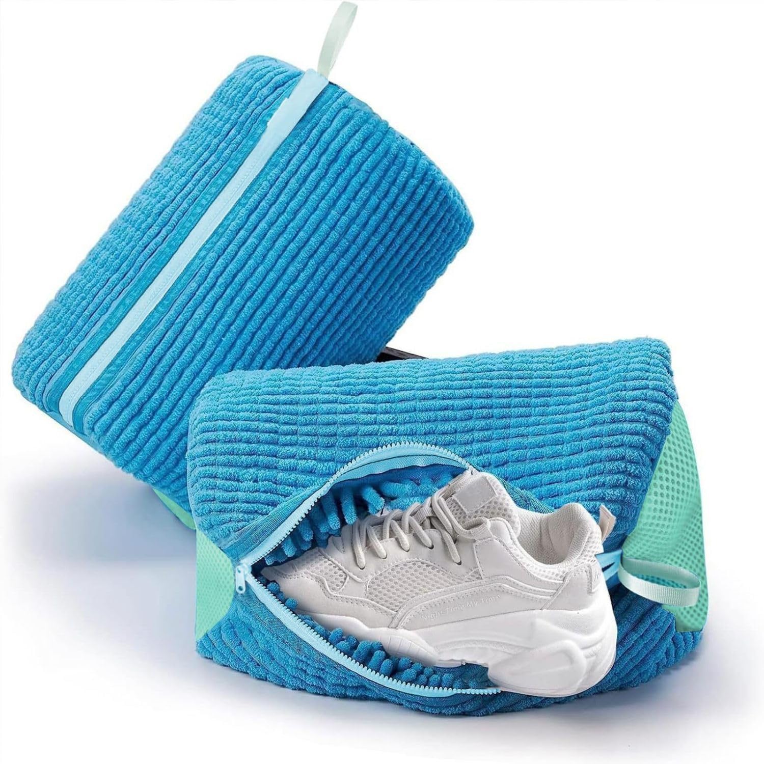 ZIBUYU® 1PC Shoe Washing Machine Bag/Invisible Zipper Side Opening Shoe Washing Bag for Washer and Dryer, Reusable Shoe Cleaning Bag Unstain &Free Your Hands for All Shoe Sizes(Blue)