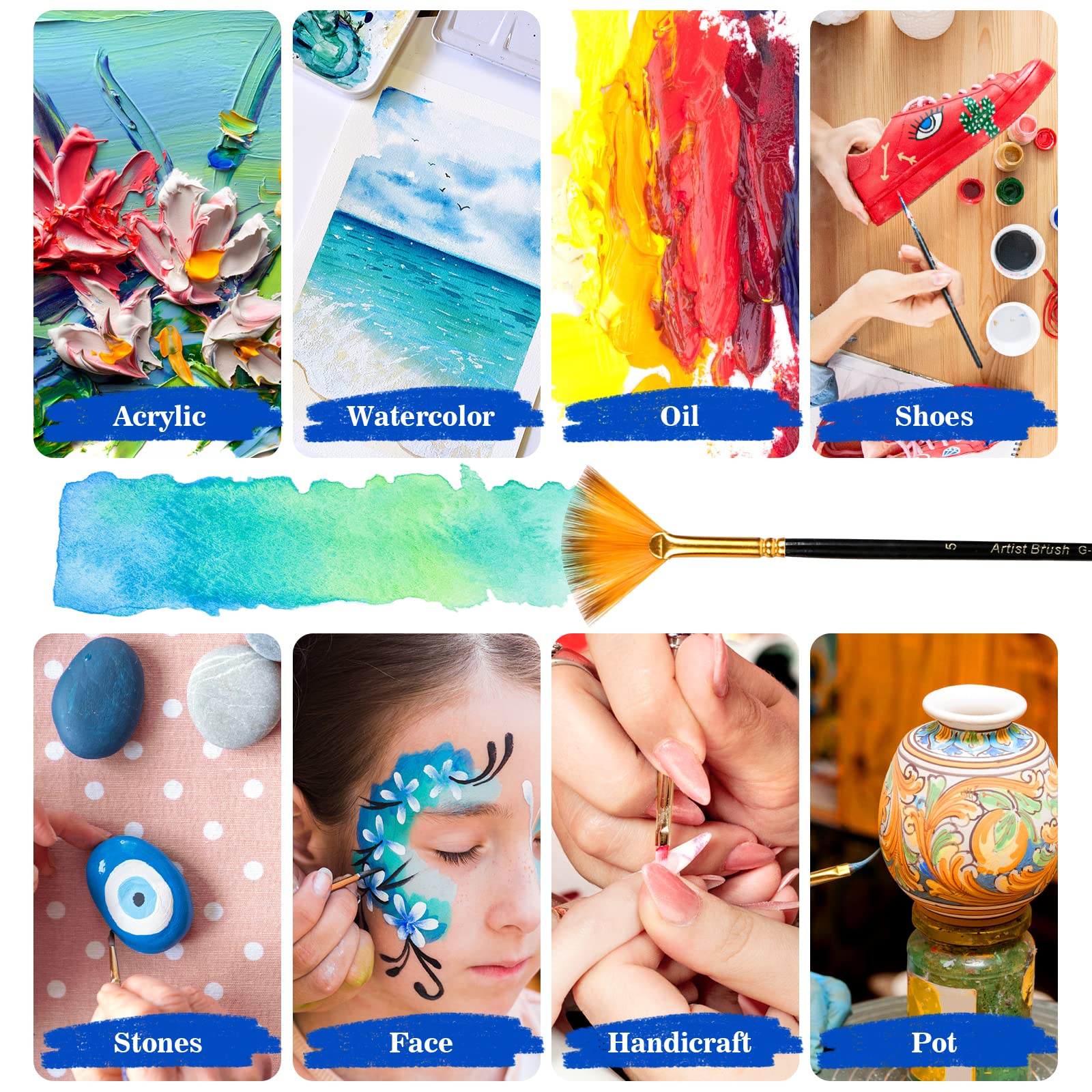 ZIBUYU Painting Brushes Set for Acrylic Watercolor Oil with 17 Pieces & Nylon Hairs | Artists Kit