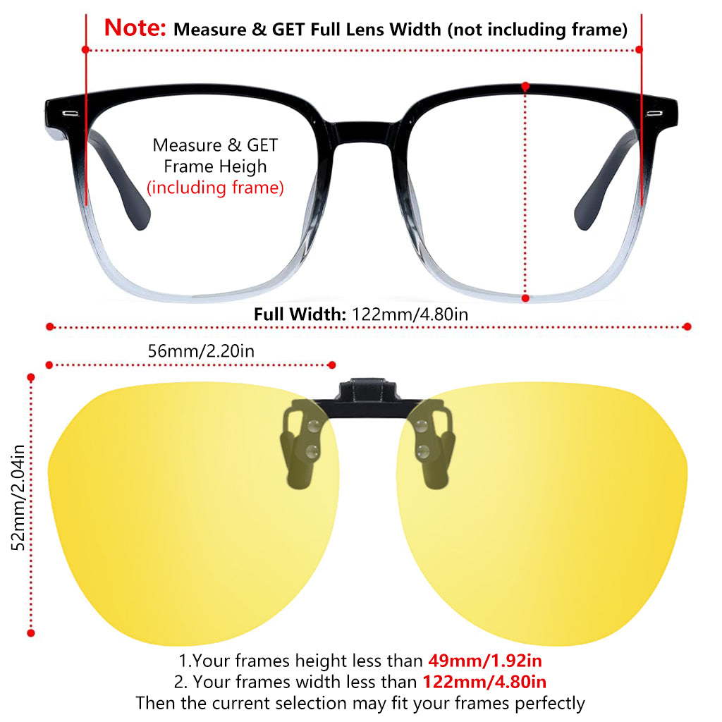 Proberos Clip-on Sunglasses Lenses Anti Glare Yellow Flip-up Polarized Lenses Outdoor UV Protection Sunglasses Lenses for Prescription Glasses Eyeglasses Eyewear, with Case & Wipe Cloth