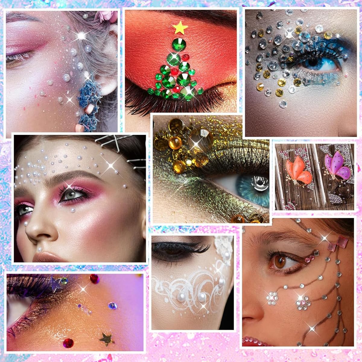 MAYCREATE Nail Art Kit for DIY Manicure and Crafts with 2400 Rhinestones & Tools Set | Face Gems and Pearl Stickers