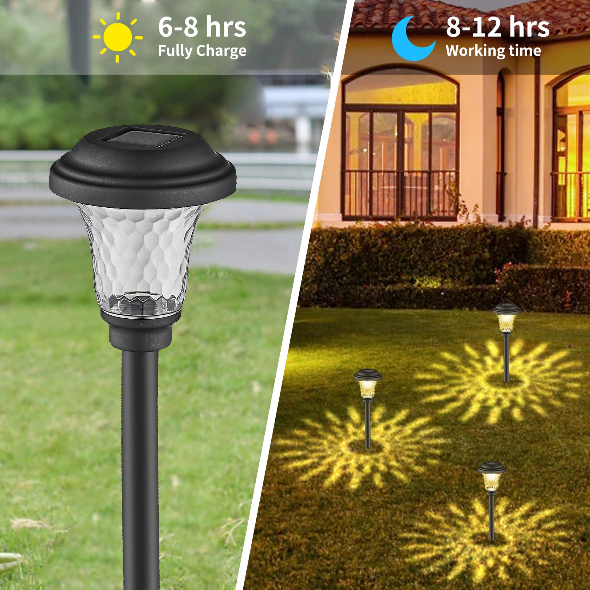 ELEPHANTBOAT Solar Light for Home 6 Pack IP44 Double Waterproof Solar Garden Lights Outdoor LED Solar Path Lights for Landscape, Patio, Yard, Auto On/Off Dusk to Dawn Warm Light