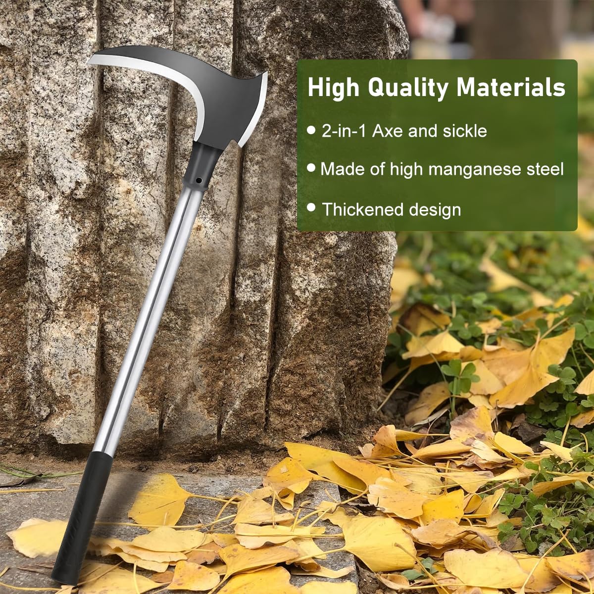 HASTHIP Carbon Steel Axe Tool for Wood Cutting and Grass Removal with 52 cm Handle | 2 in 1 Design
