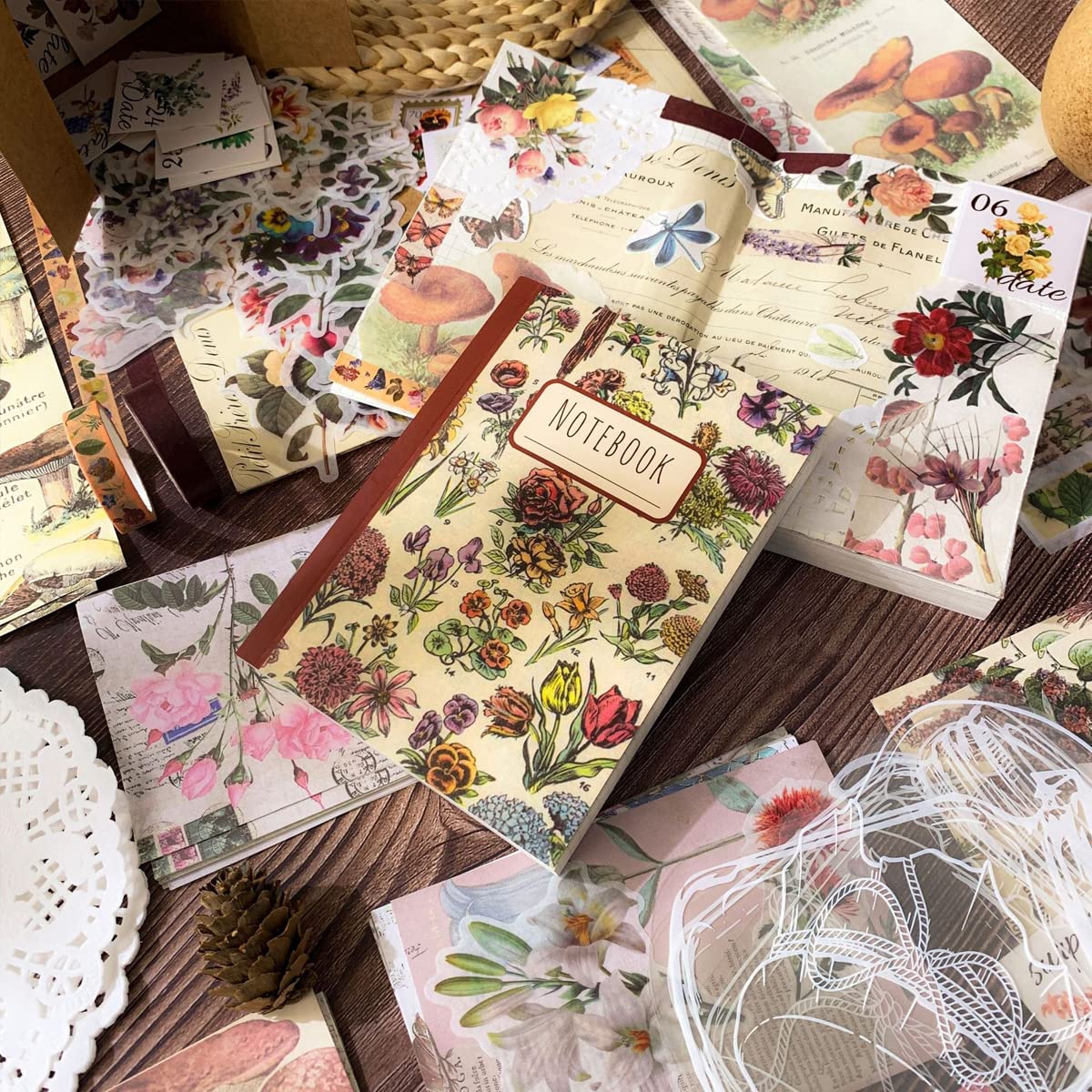 HASTHIP Journal Supplies Kit for Scrapbooking with 270 pcs Vintage Stickers and A6 Notebook | Gift for Women and DIY Crafts