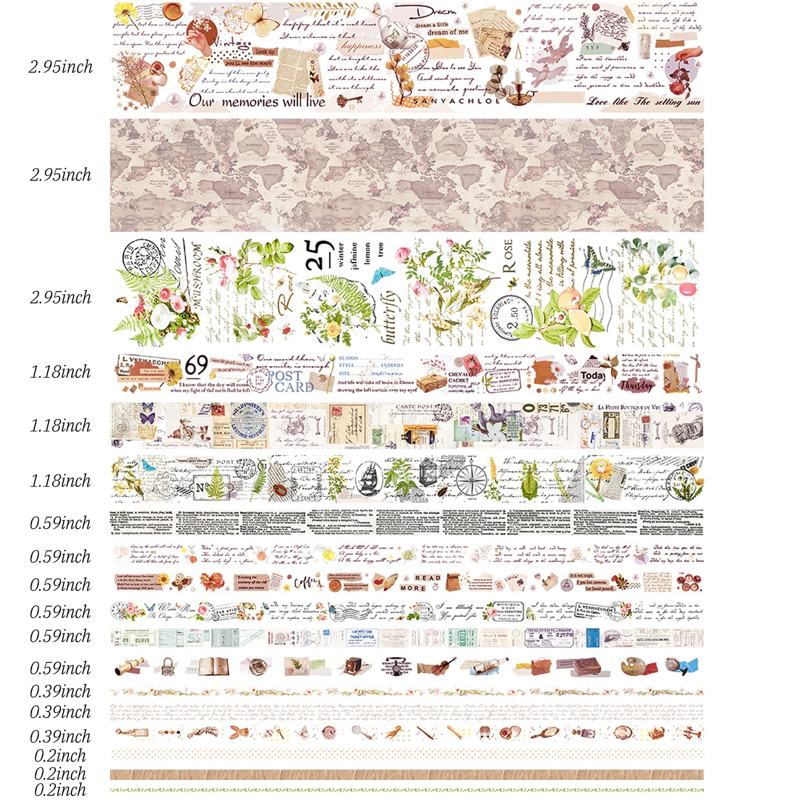 HASTHIP Washi Tape Set for Scrapbooks and Journals with 18 Rolls 6.56ft Each | Vintage Design