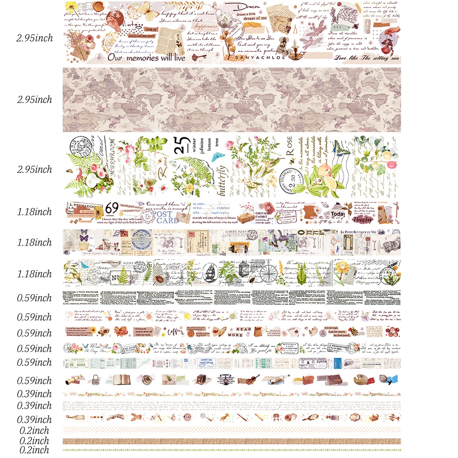 ELEPHANTBOAT® 18 Rolls Vintage Washi Tape Set,Retro Aesthetic Washi Masking Tape for Scrapbook Supplies,Junk Journal