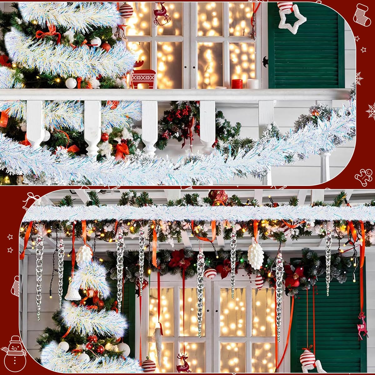 HASTHIP Christmas Tinsel Garland for Holiday Decor with 16.4ft Metallic Shine White