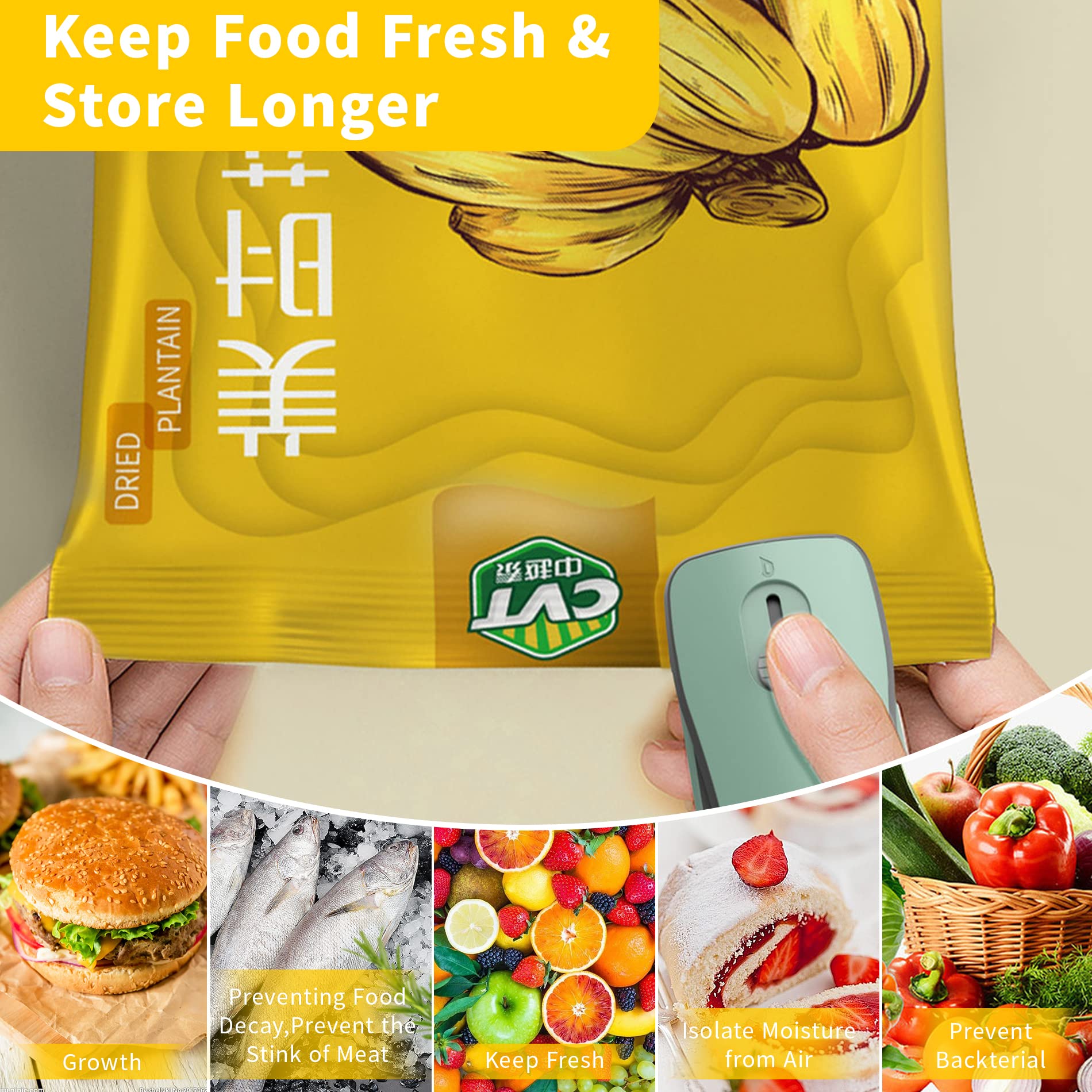 HASTHIP Mini Sealing Machine for Food Bags with Hidden Cutter and 3 Adjustable Temperatures | USB Rechargeable Compact Design