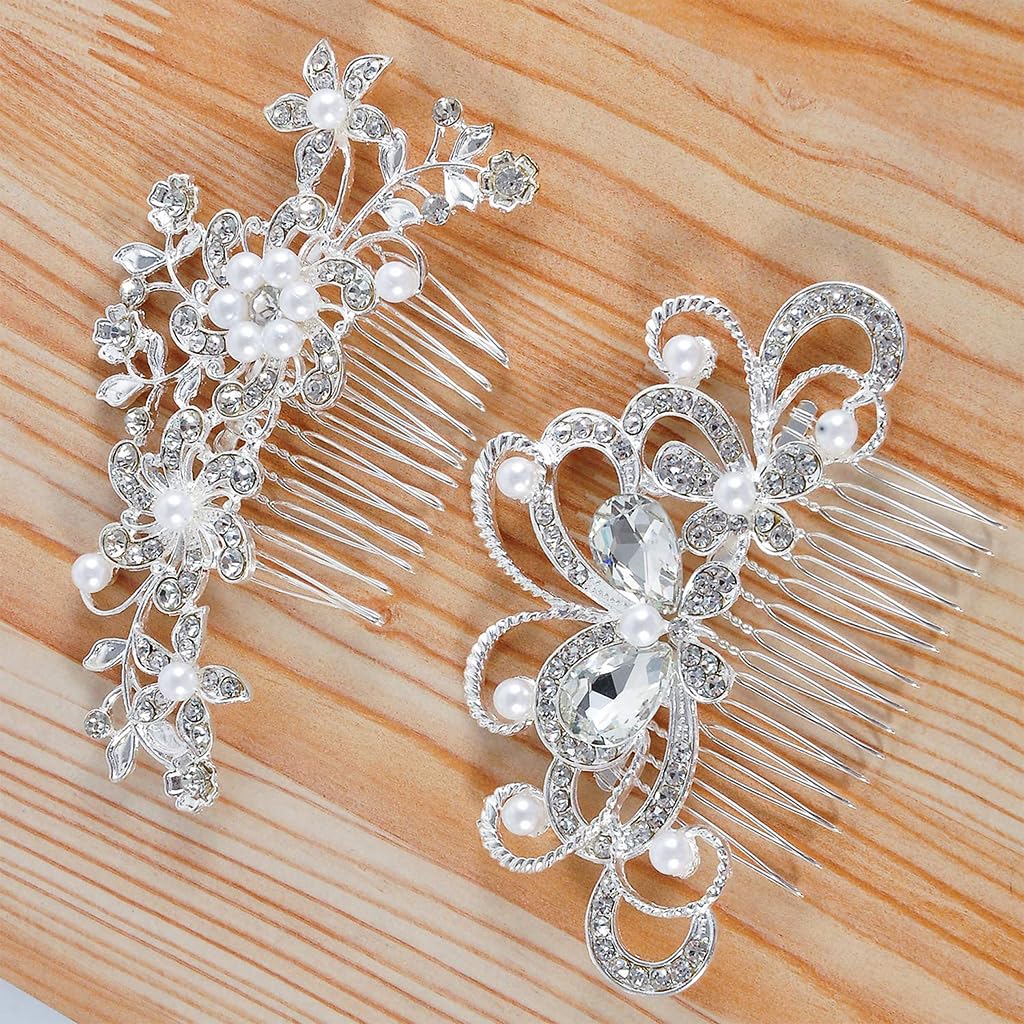 PALAY Bridal Hair Clips for Wedding with Alloy and Rhinestones 11.5×6.2cm | 2 Pcs Set