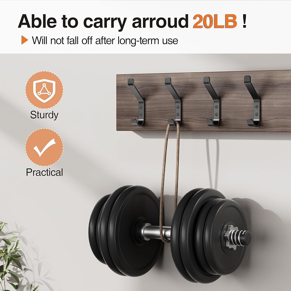 HASTHIP® 4Pcs Wall Hooks Hat Hooks Garment Hanger Hooks Coat Hooks Dual-hook Design Modern Minimalist Cast Iron Wall Mount Hooks with Screws Kit, Versatile Wall Hooks for Entryway, Wall, Room, Kitchen