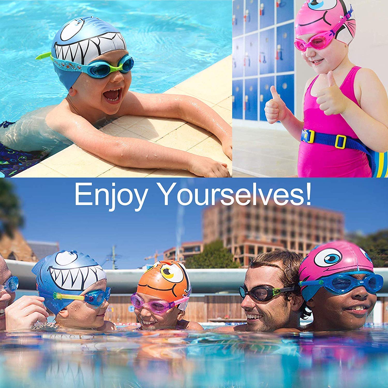 Proberos Swimming Cap for Kids with Ear Plug and Nose Clip featuring 17.5 cm Opening | Waterproof Silicone for Boys and Girls